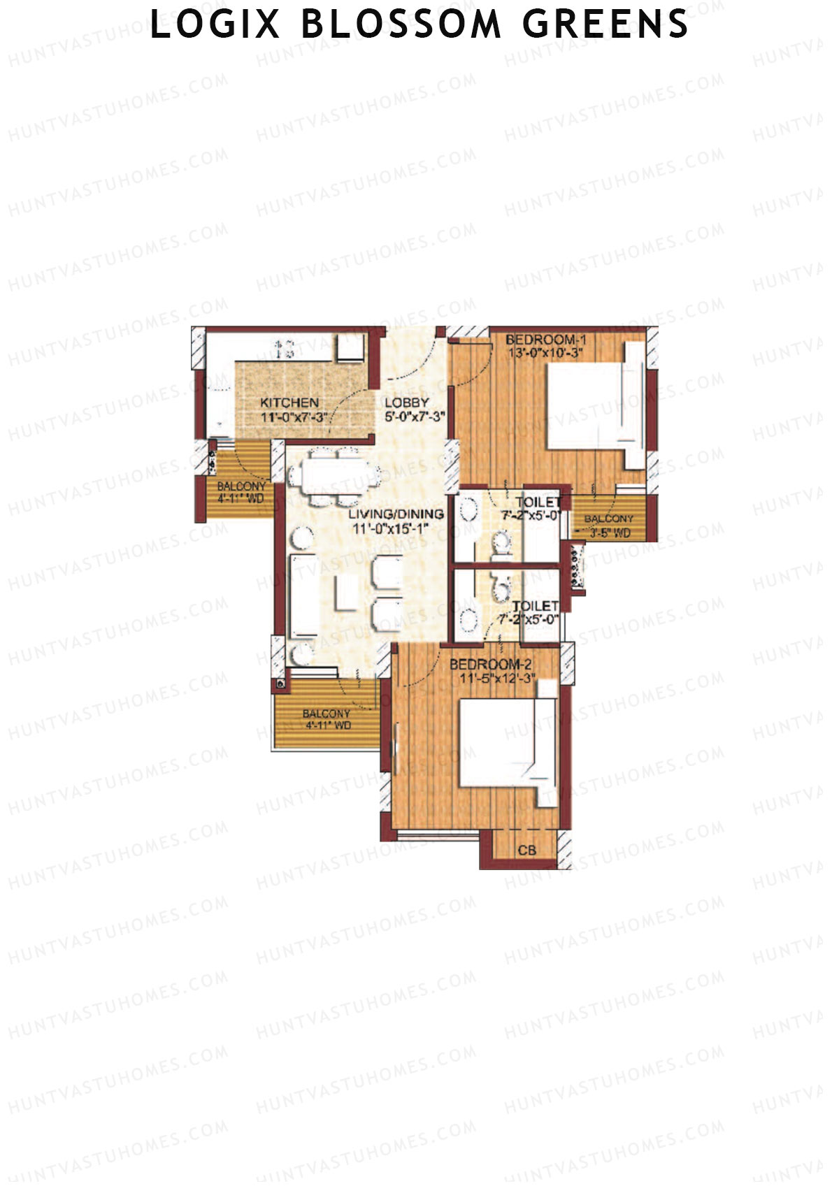 Logix Blossom Greens Tower V Unit 2 (Type 2B) Floor Plan