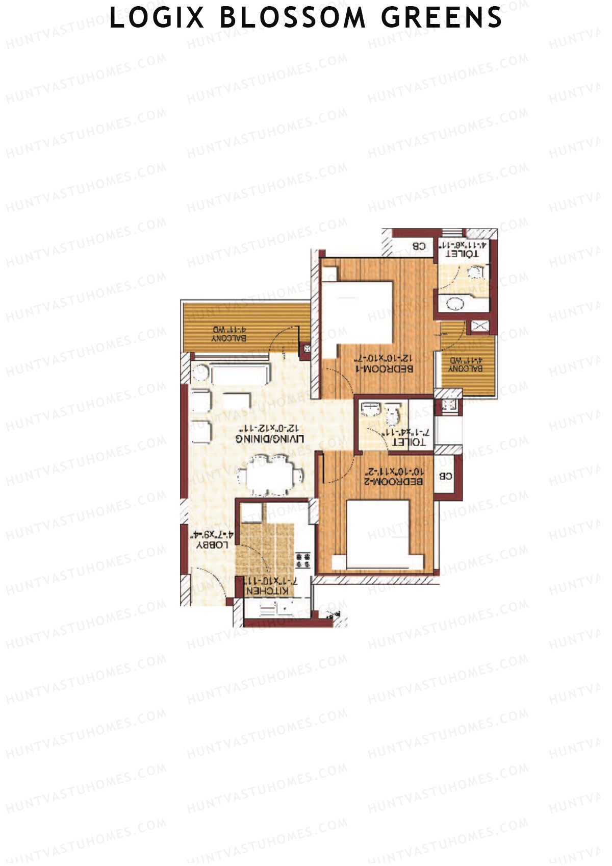 Logix Blossom Greens Tower V Unit 7 (Type 2A) Floor Plan