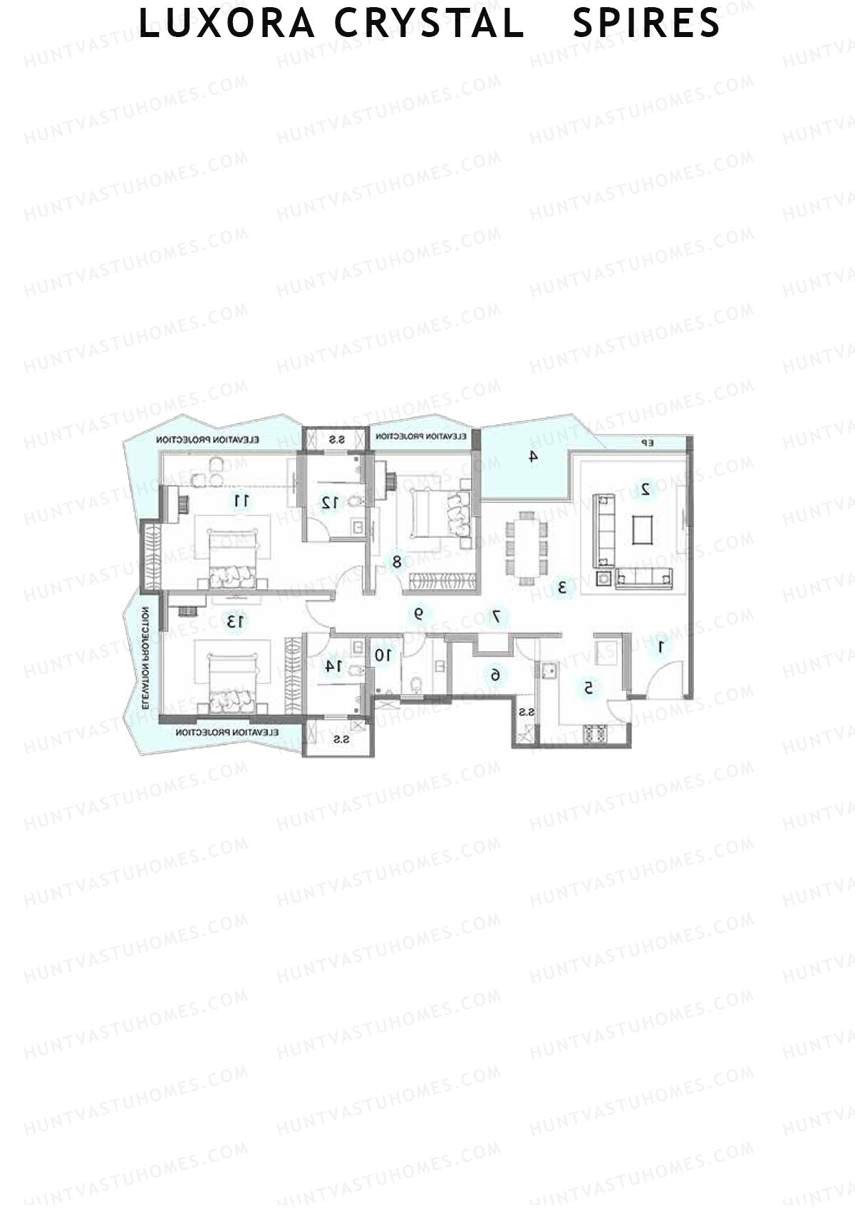 Luxora Crystal Spires, Tower A, Unit 1, 3BHK, Carpet Area 1498   sq ft 