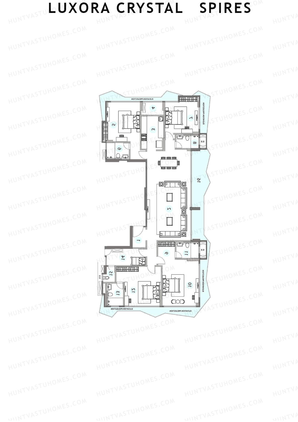 Luxora Crystal Spires, Tower B, Unit 1, 4BHK, Carpet Area 2080   sq ft 