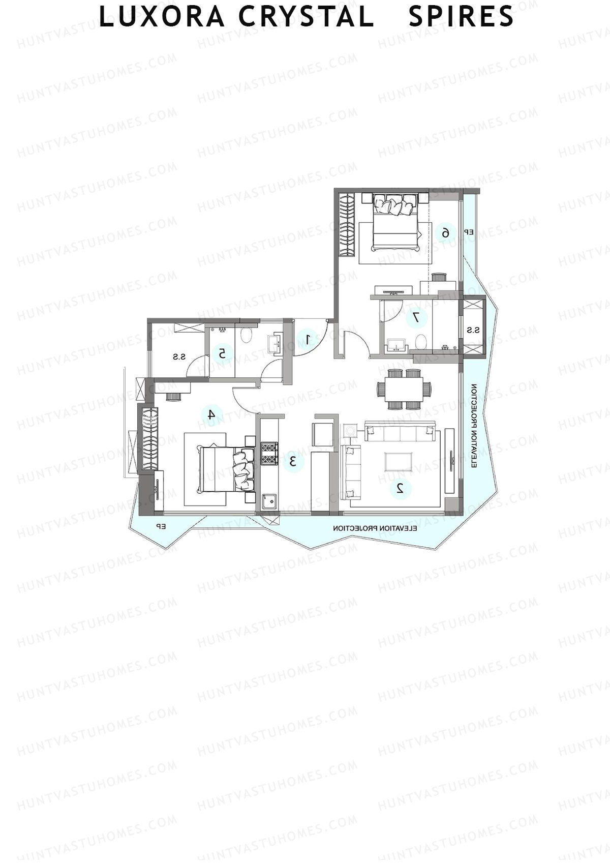 Luxora Crystal Spires, Tower B, Unit 2, 2BHK, Carpet Area 831   sq ft 