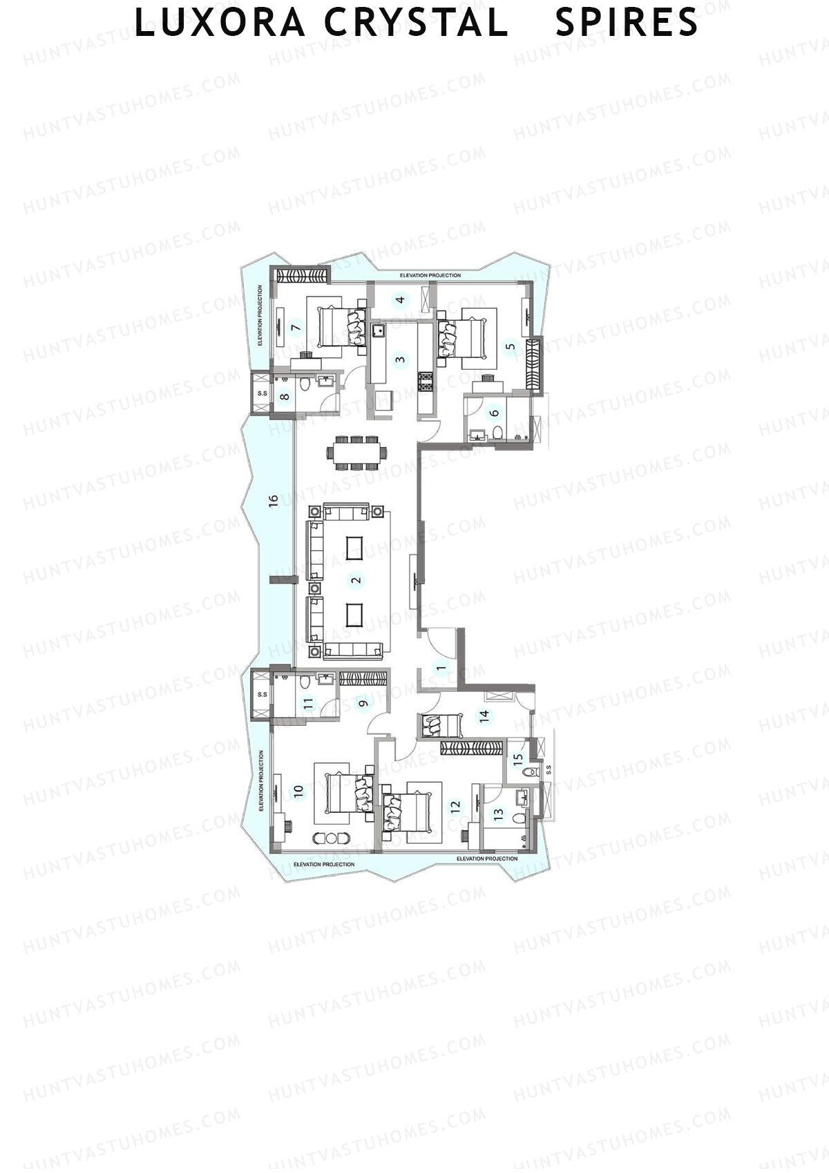 Luxora Crystal Spires, Tower B, Unit 2, 4BHK, Carpet Area 2080   sq ft 