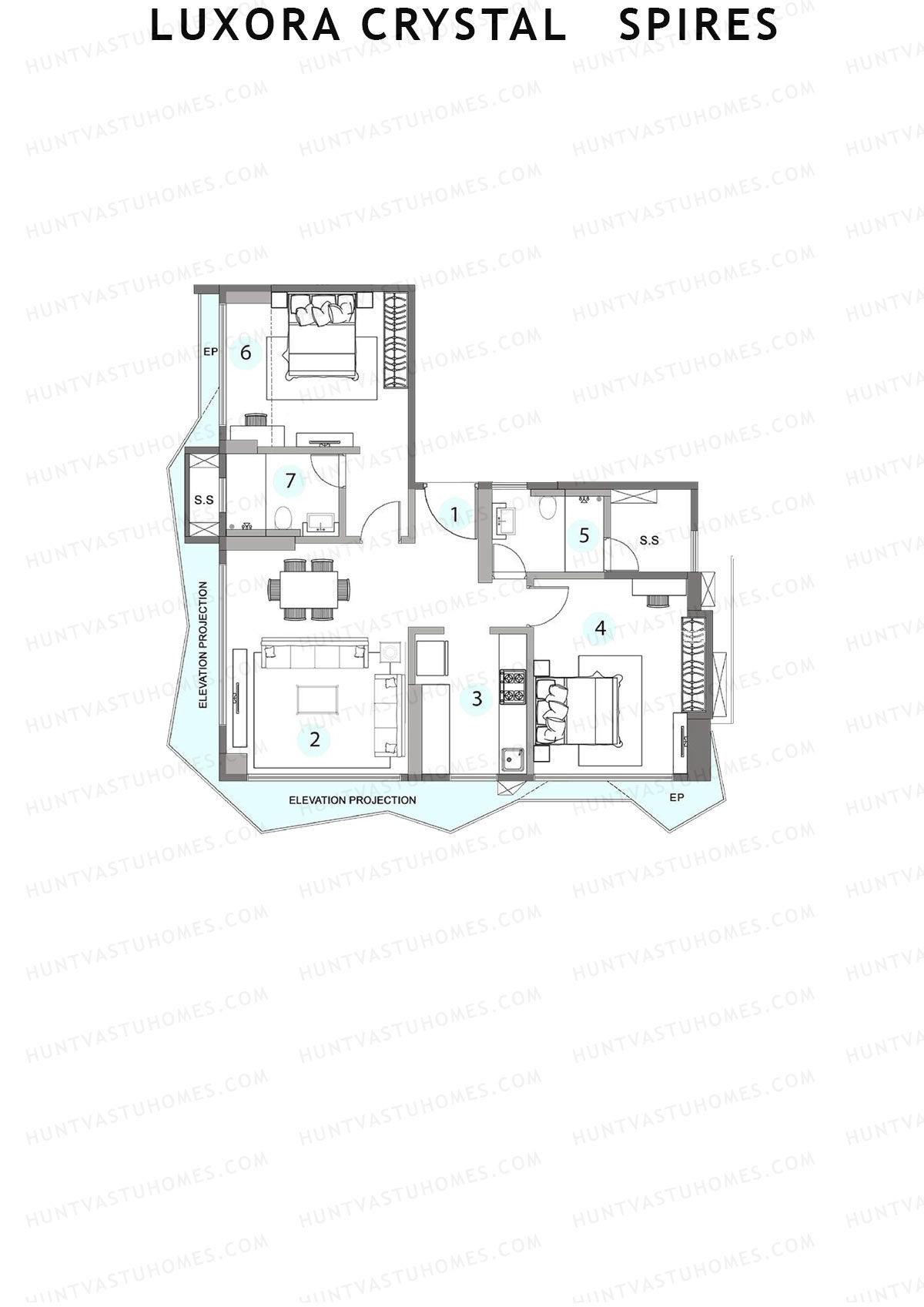 Luxora Crystal Spires, Tower B, Unit 3, 2BHK, Carpet Area 831   sq ft 
