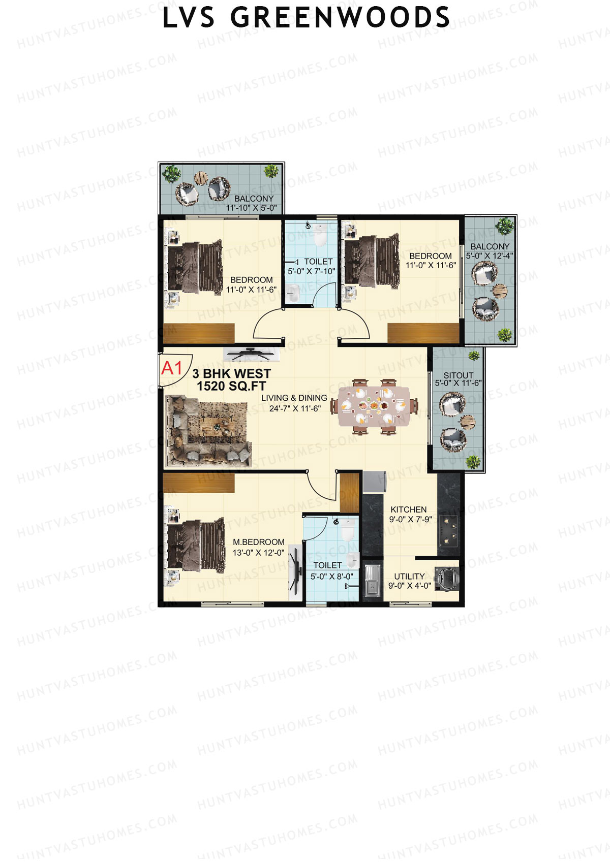LVS Greenwoods Block A Unit A1 Floor Plan