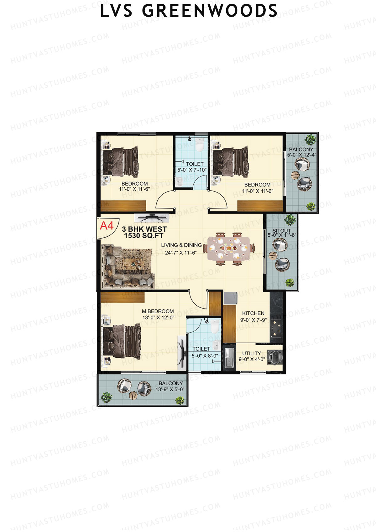 LVS Greenwoods Block A Unit A4 Floor Plan