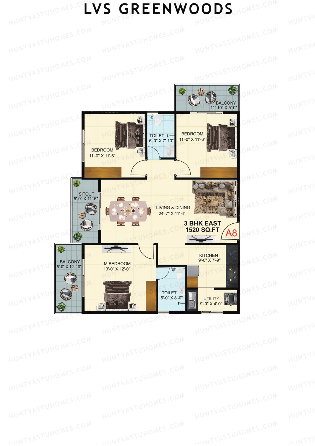 LVS Greenwoods Block A Unit A8 Floor Plan