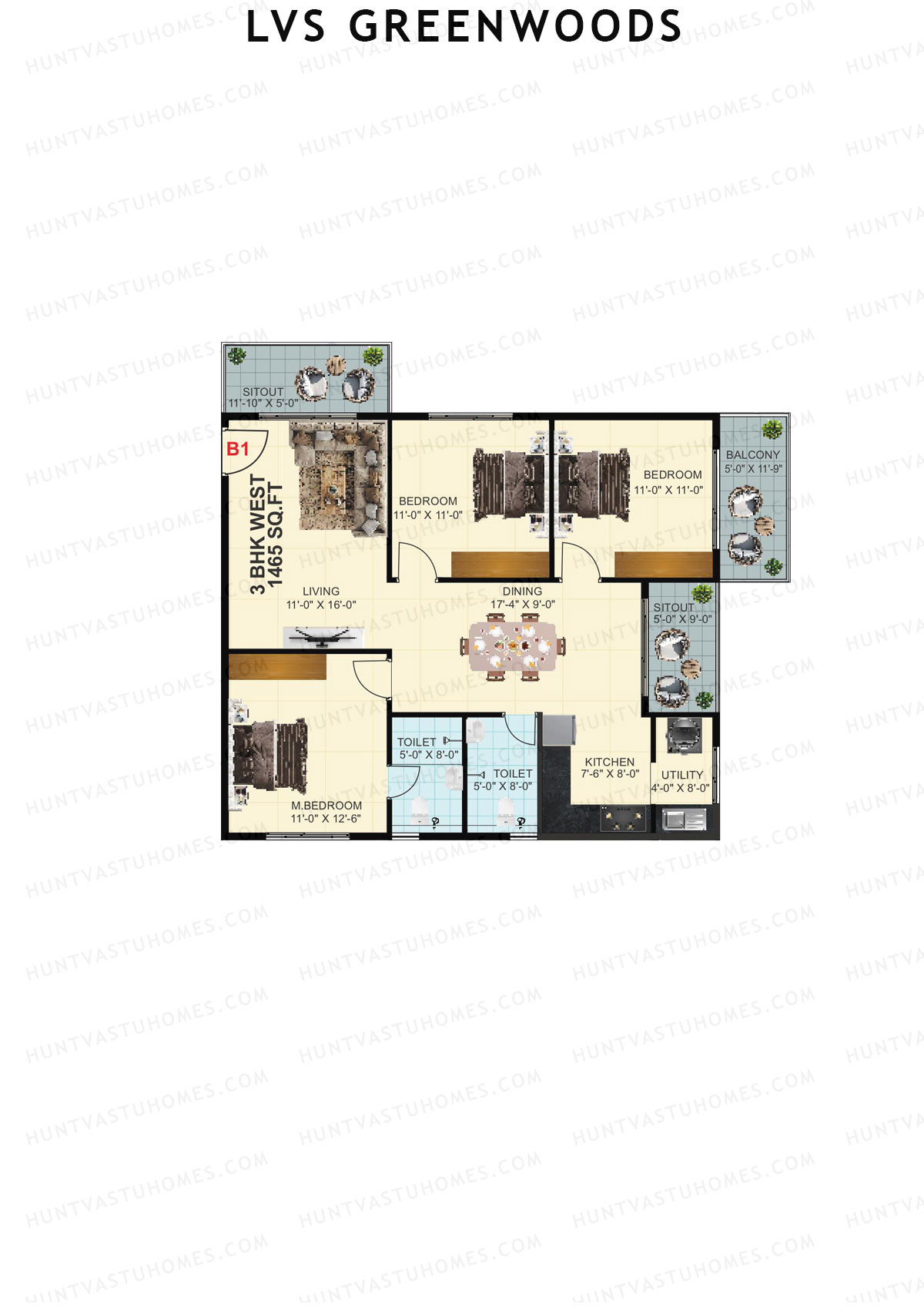 LVS Greenwoods Block B Unit B1 Floor Plan