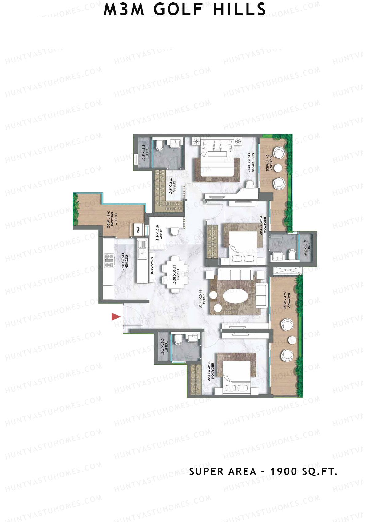 M3M Golf Hills Tower 11 Unit 1 Floor Plan