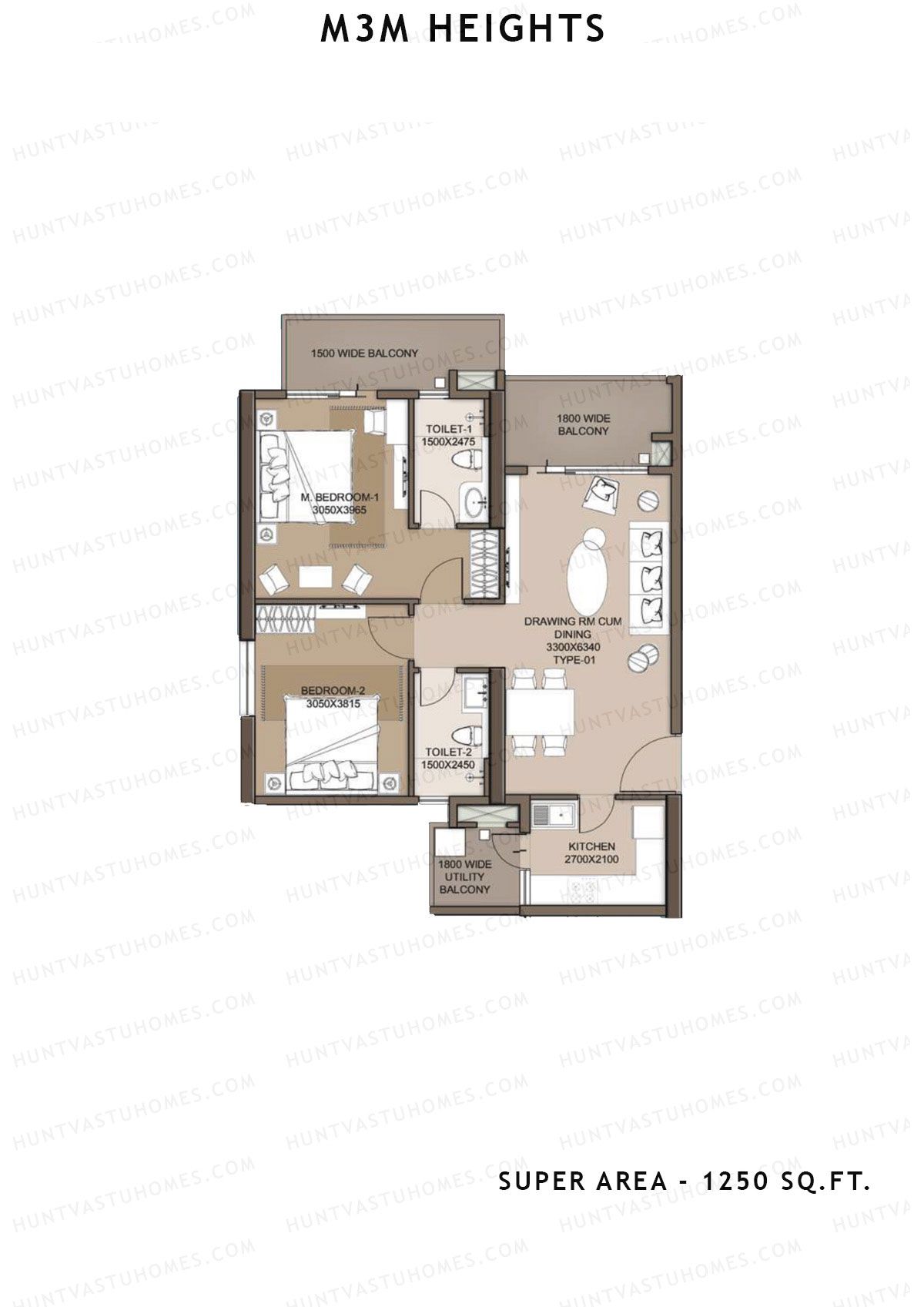 M3M Heights Tower 1 Unit 1 Floor Plan