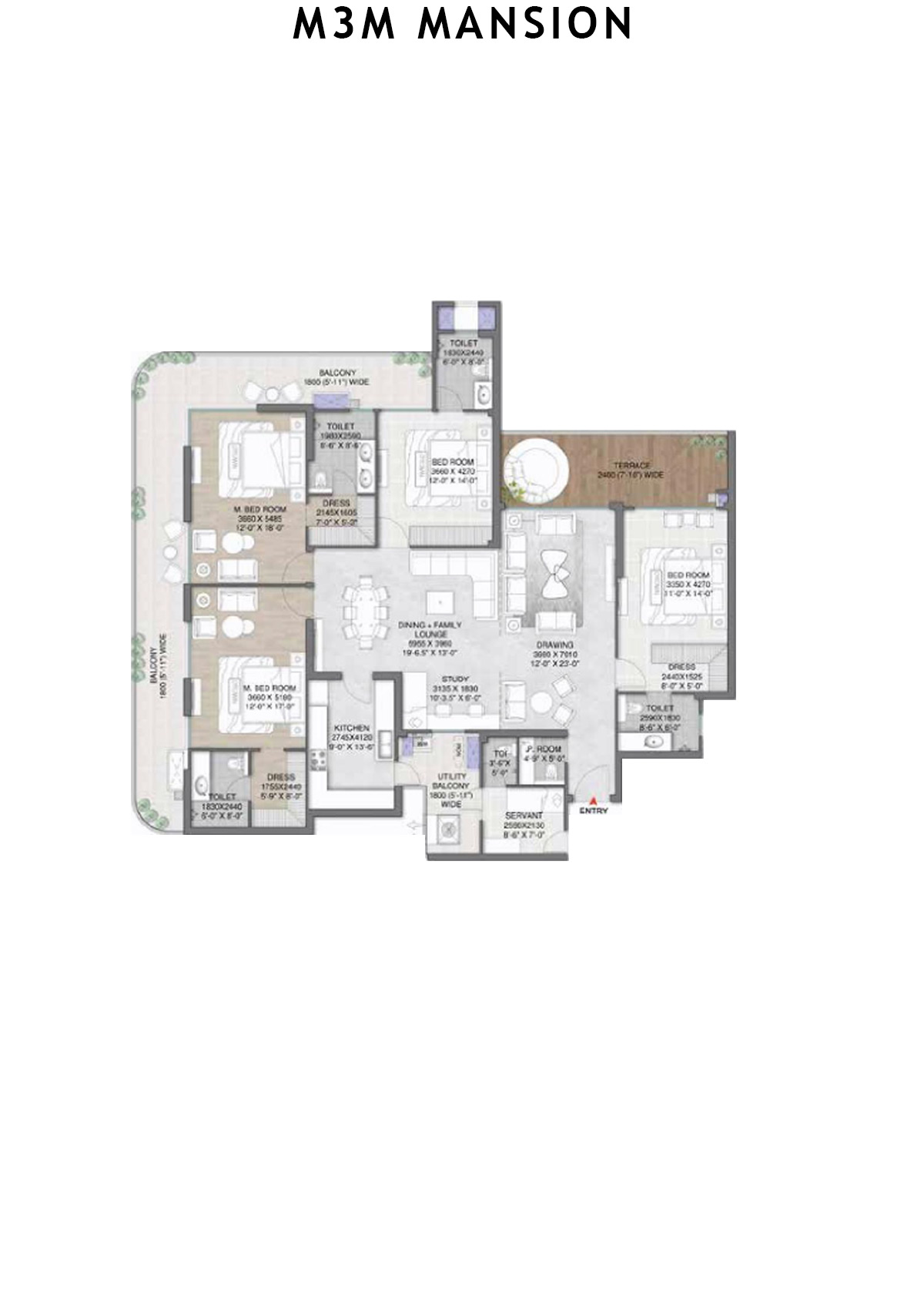 M3M Mansion Tower A Unit 3 (Type 1) Floor Plan