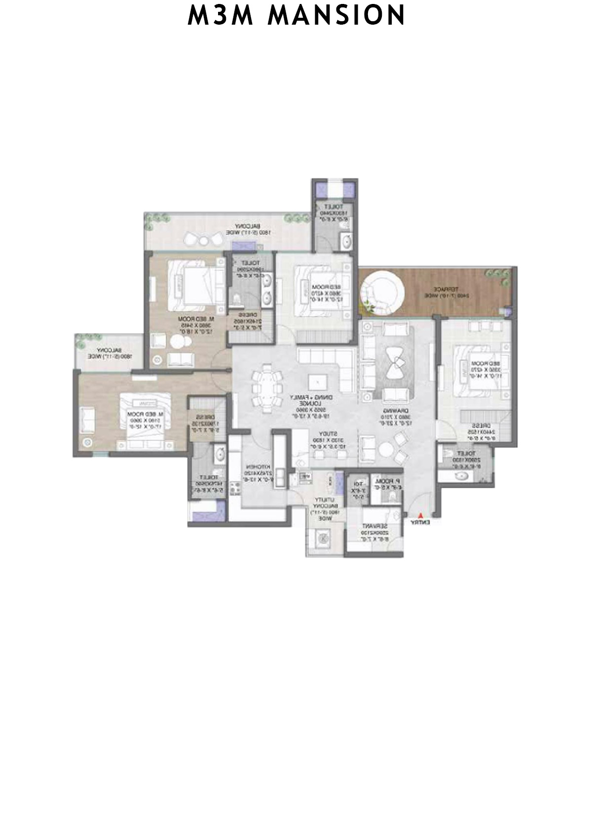 M3M Mansion Tower B Unit 3 (Type 2) Floor Plan