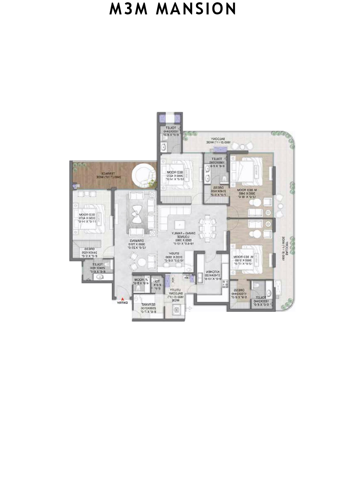 M3M Mansion Tower B Unit 4 (Type 1) Floor Plan