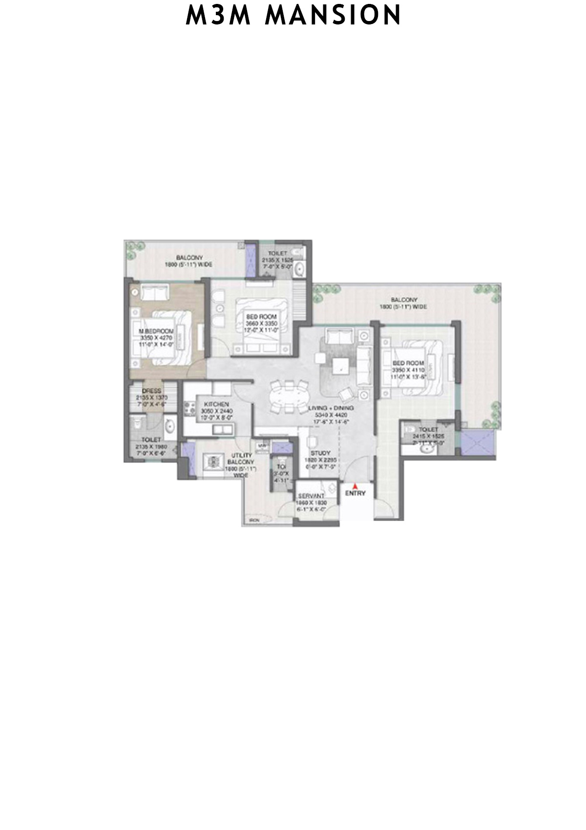 M3M Mansion Tower E Unit 1 (Type 2A) Floor Plan