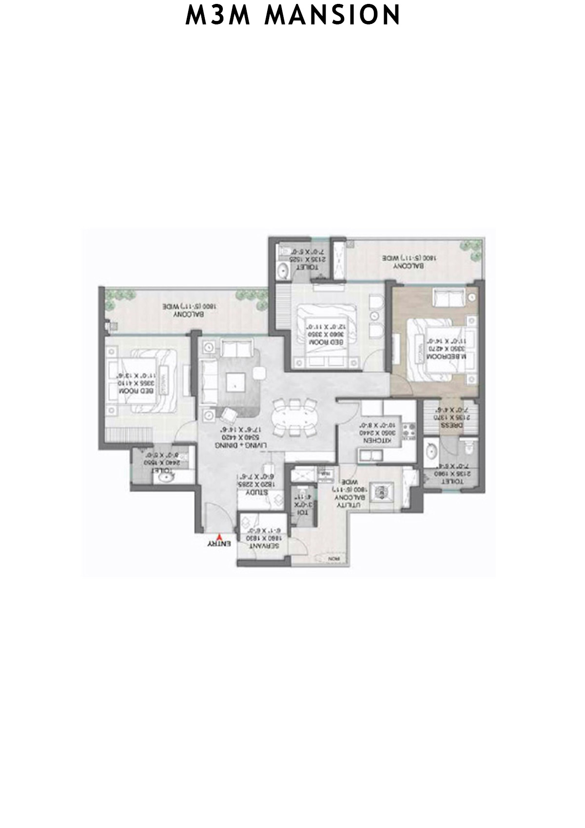 M3M Mansion Tower F Unit 2 (Type 3) Floor Plan