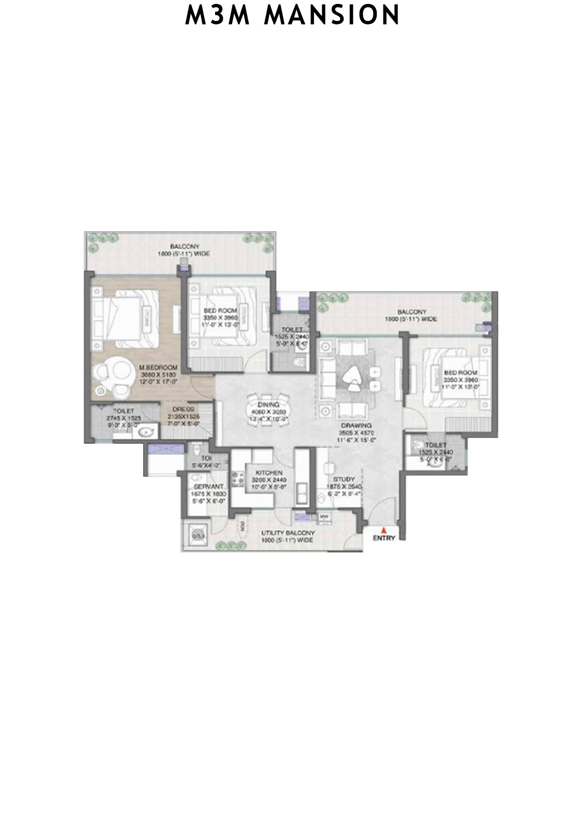 M3M Mansion Tower H Unit 1 (Type 1) Floor Plan