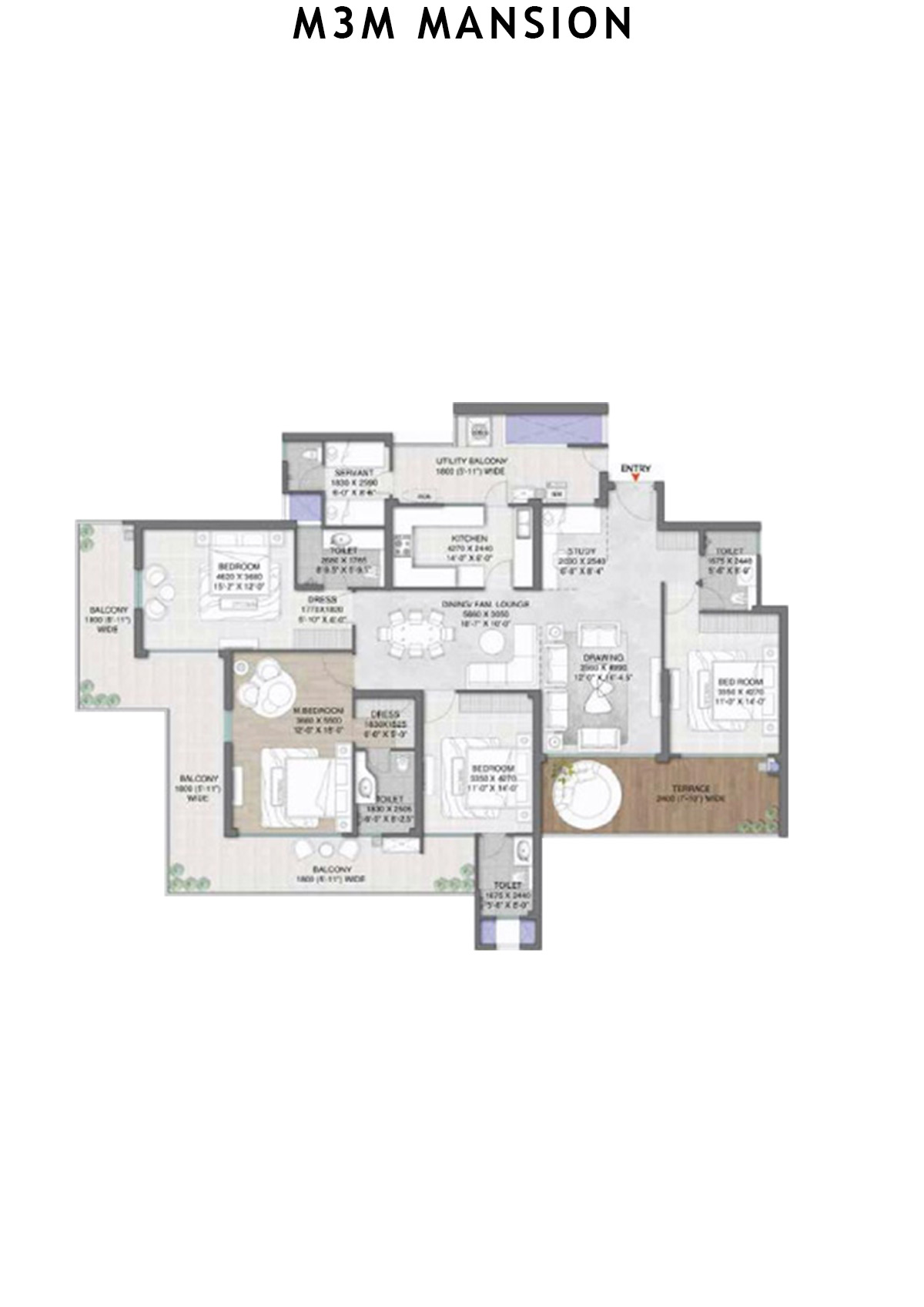 M3M Mansion Tower K Unit 4 (Type 3) Floor Plan