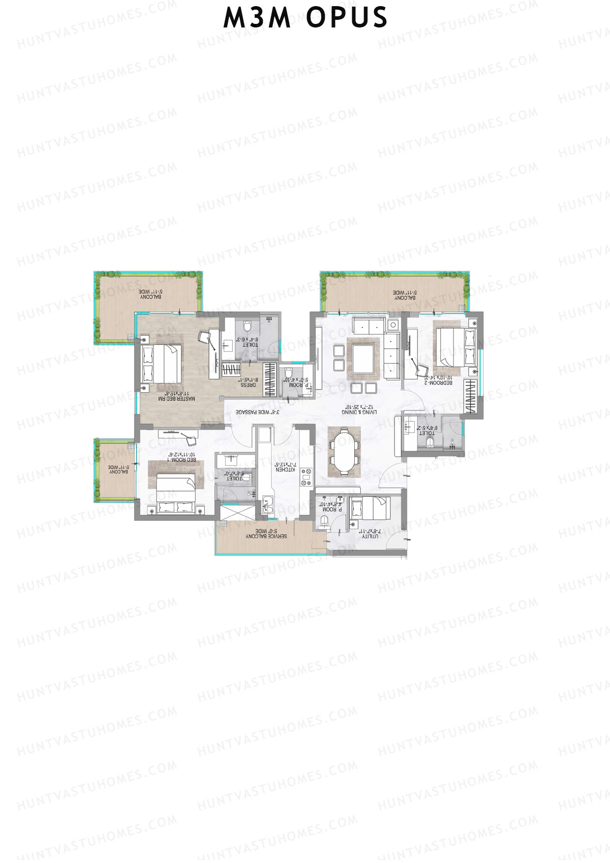 M3M Opus, Tower Opus, Unit 1, 3BHK, Super Area 2398   sq ft 