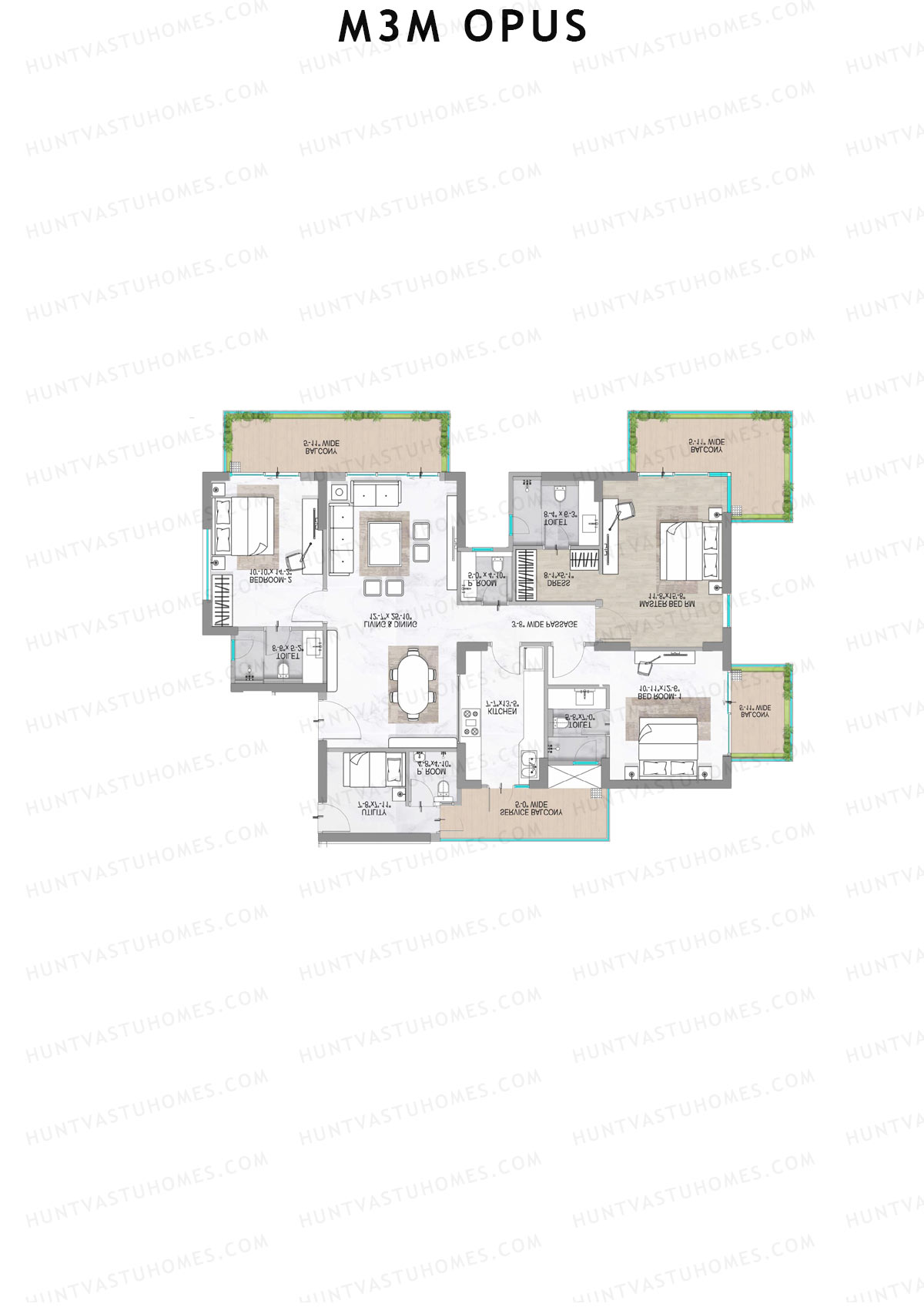 M3M Opus, Tower Opus, Unit 2, 3BHK, Super Area 2398   sq ft 