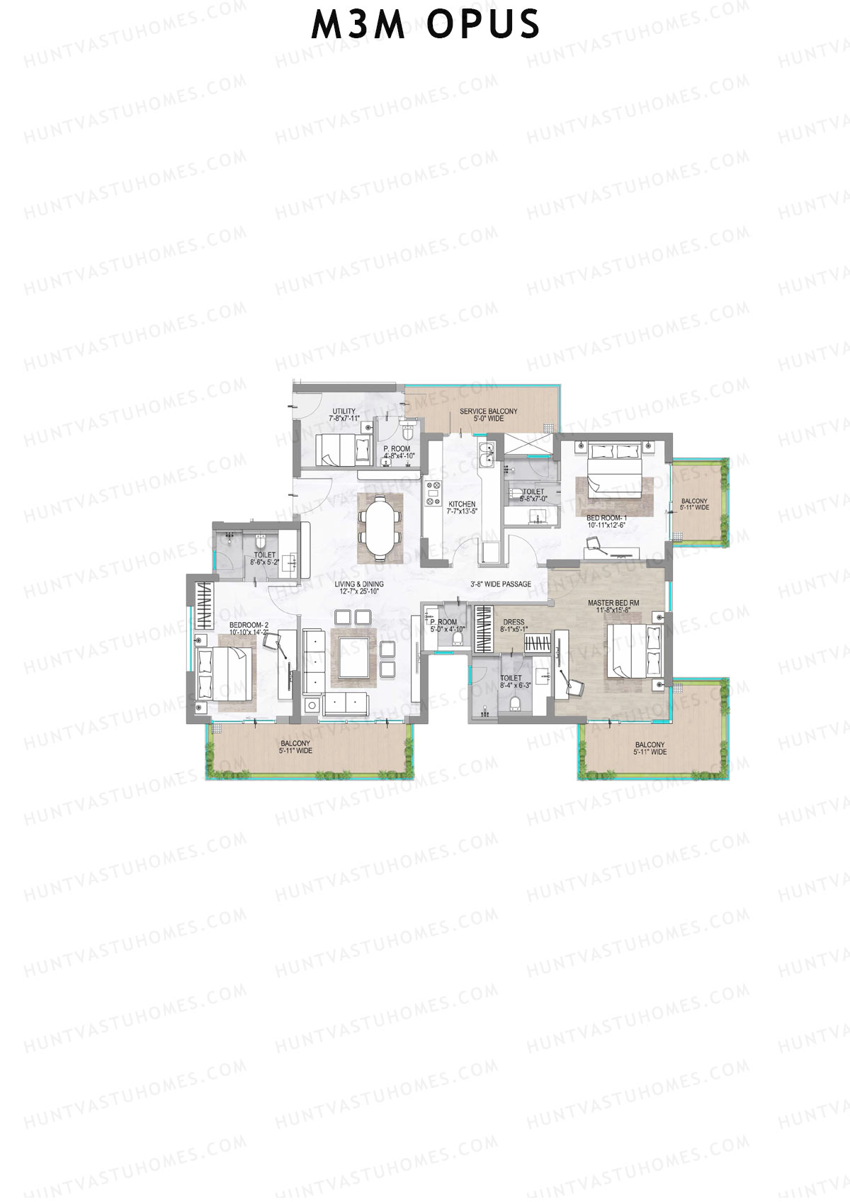 M3M Opus, Tower Opus, Unit 3, 3BHK, Super Area 2398   sq ft 