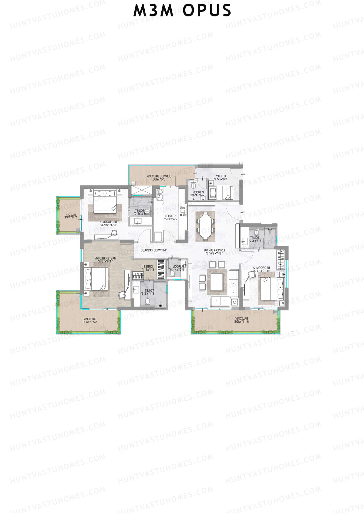 M3M Opus, Tower Opus, Unit 4, 3BHK, Super Area 2398   sq ft 