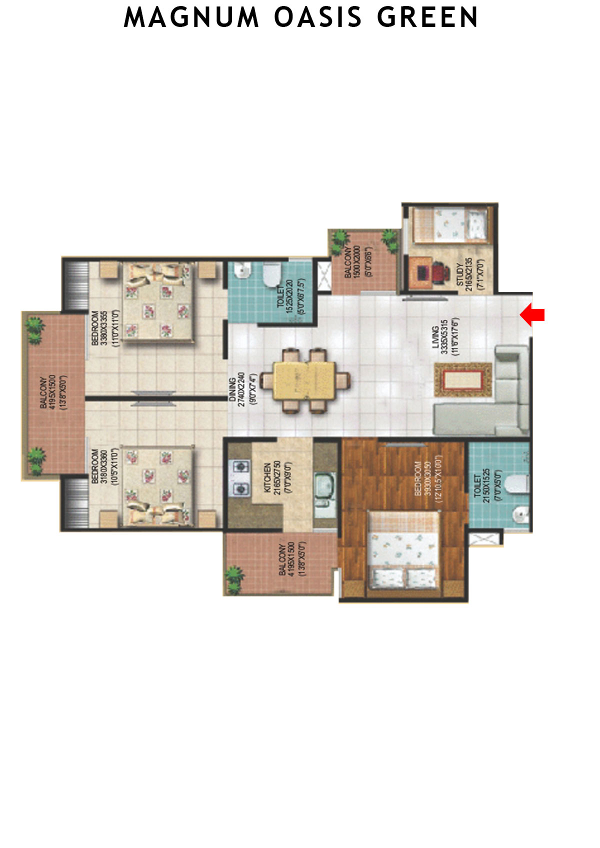 Magnum Oasis Green Block A Unit 107 (Type T2) Floor Plan