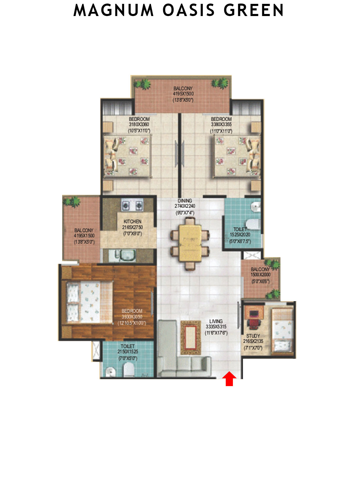 Magnum Oasis Green Block A Unit 108 (Type T2) Floor Plan
