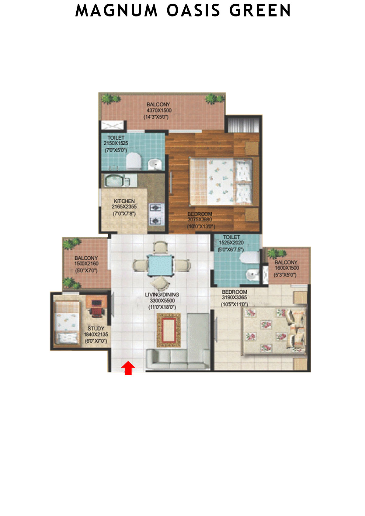 Magnum Oasis Green Block C Unit 113 (Type T3) Floor Plan