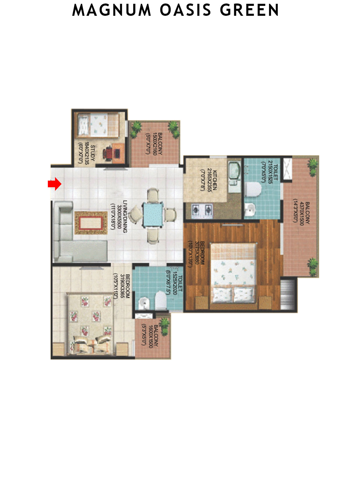 Magnum Oasis Green Block D Unit 104 (Type T3) Floor Plan