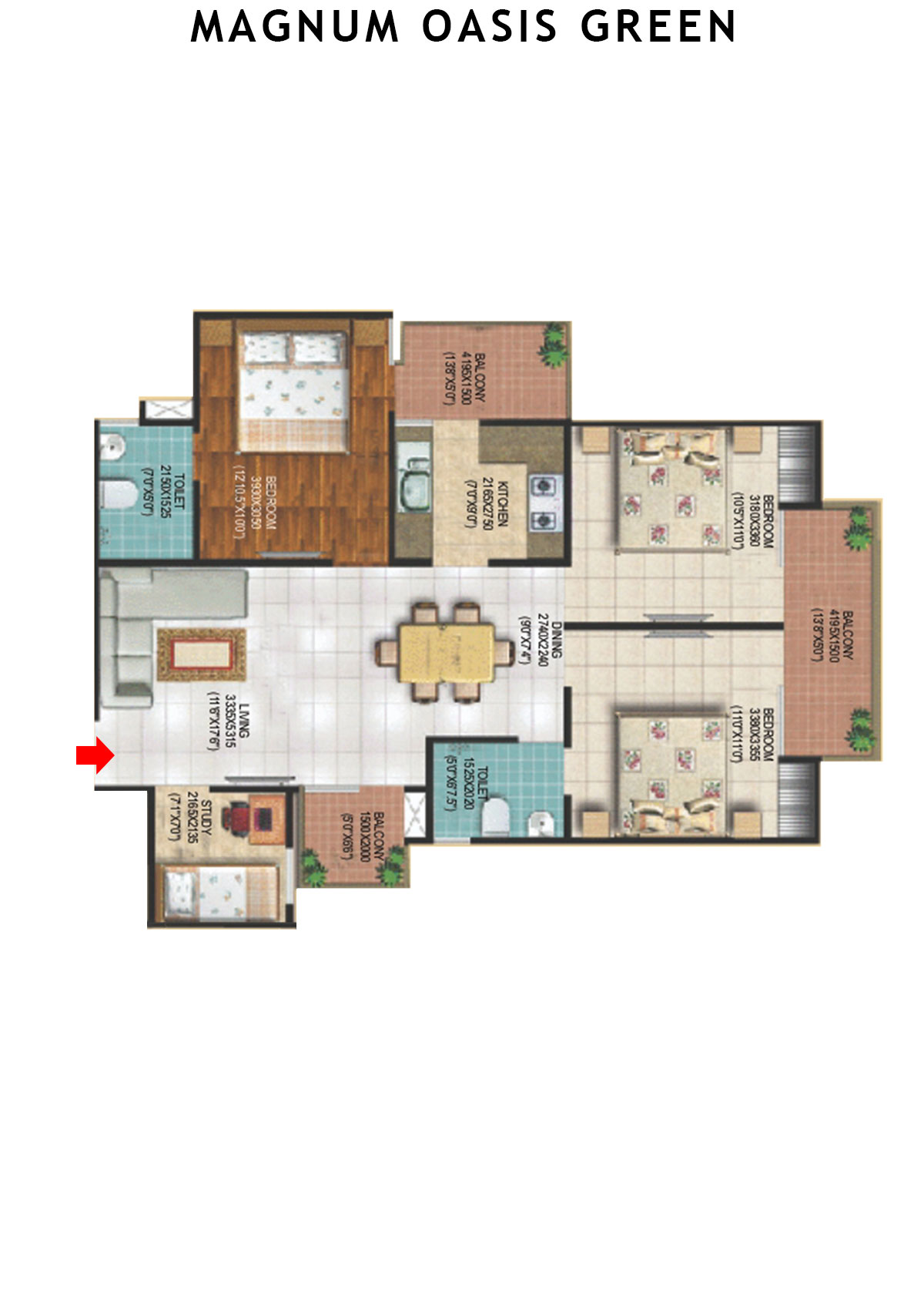 Magnum Oasis Green Block F Unit 104 (Type T2) Floor Plan