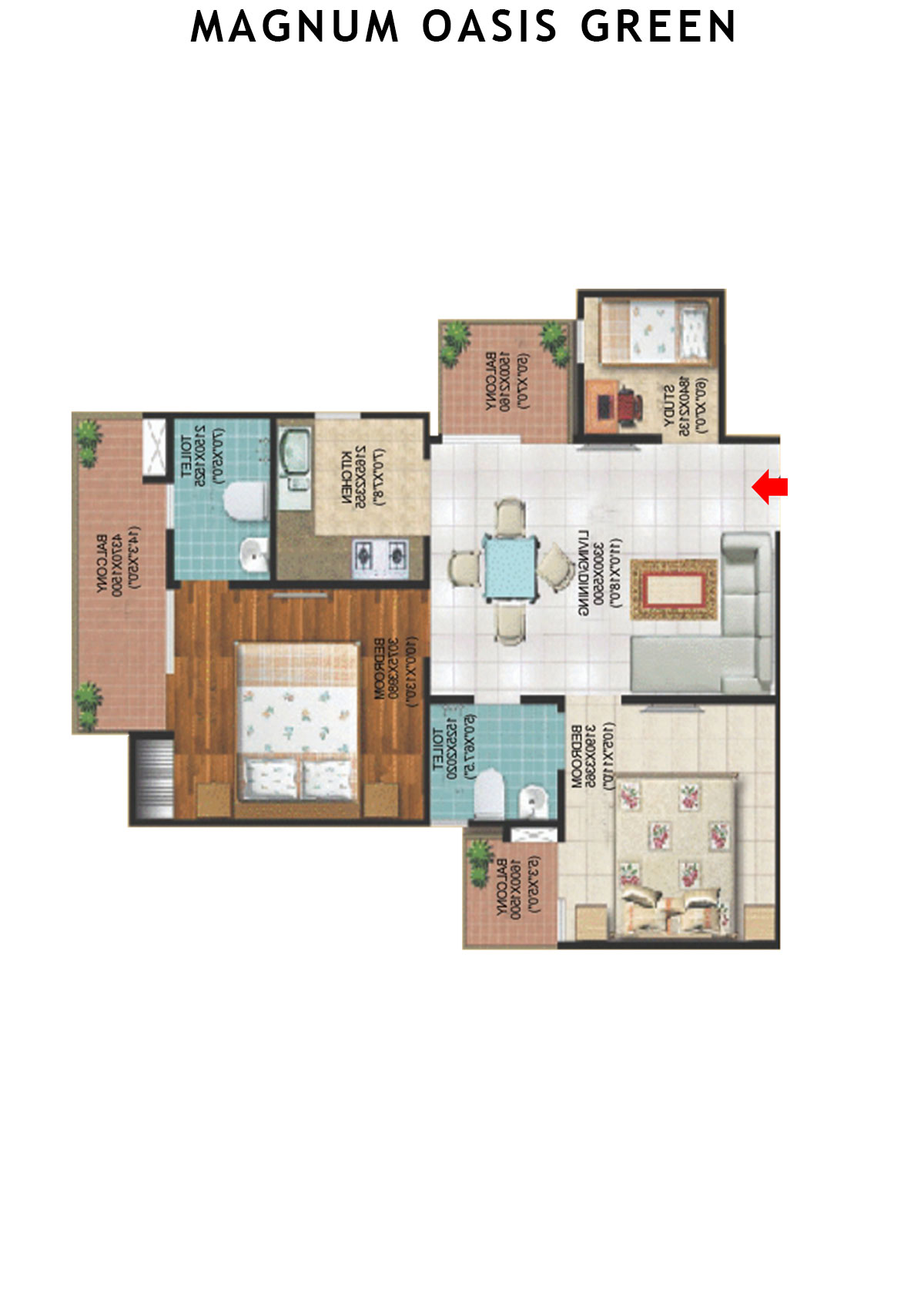 Magnum Oasis Green Block F Unit 108 (Type T3) Floor Plan