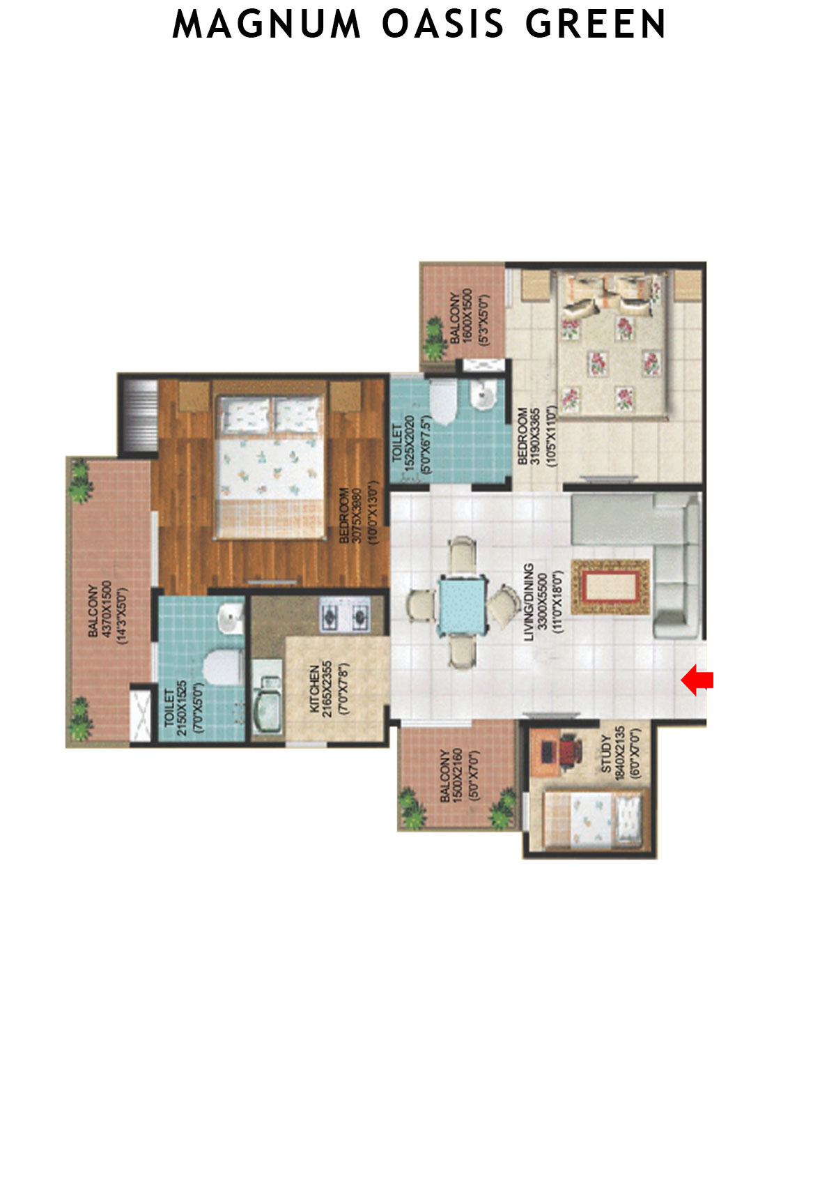 Magnum Oasis Green Block F Unit 111 (Type T3) Floor Plan
