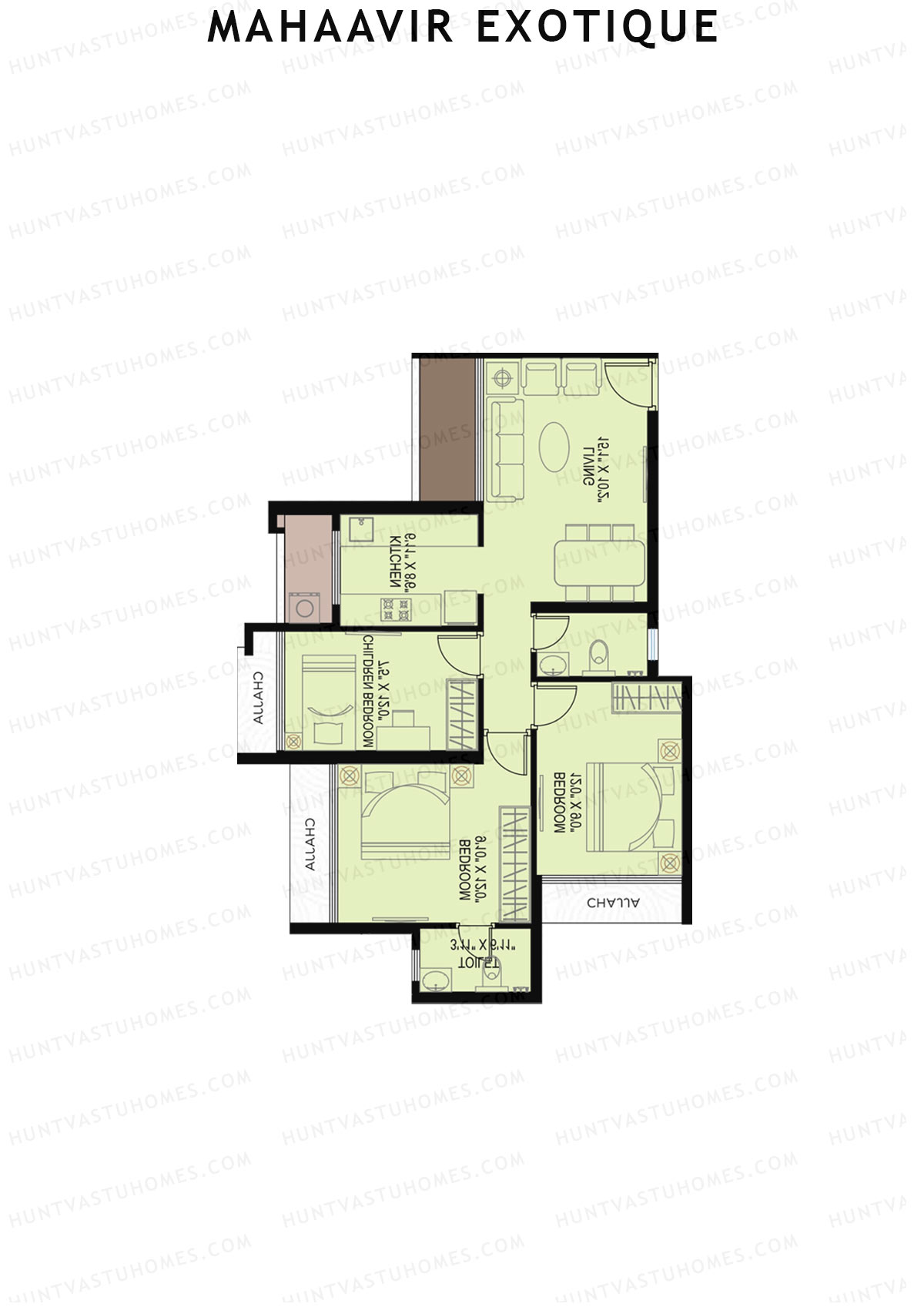 Mahaavir Exotique, Camellias Wing A, Unit 3, 3BHK, Carpet Area 700   sq ft 