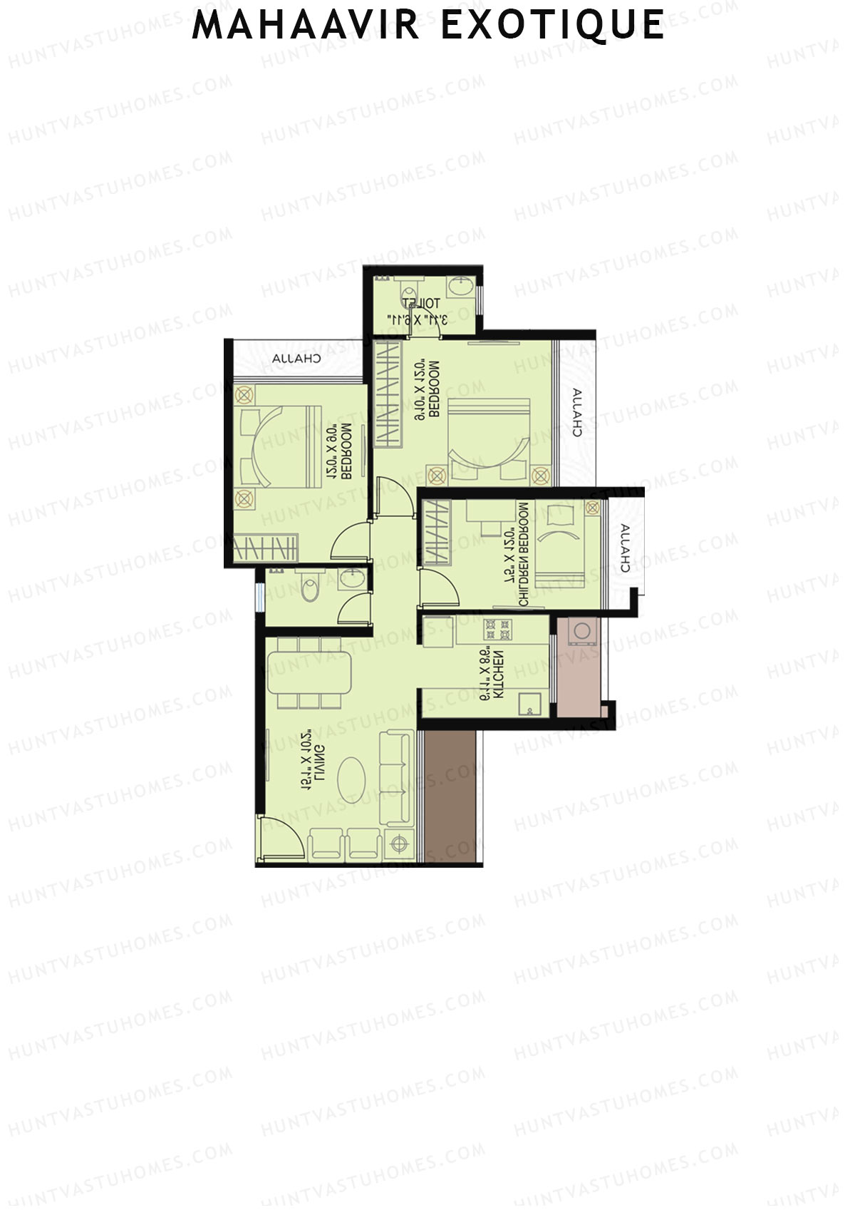 Mahaavir Exotique, Camellias Wing A, Unit 5, 3BHK, Carpet Area 700   sq ft 