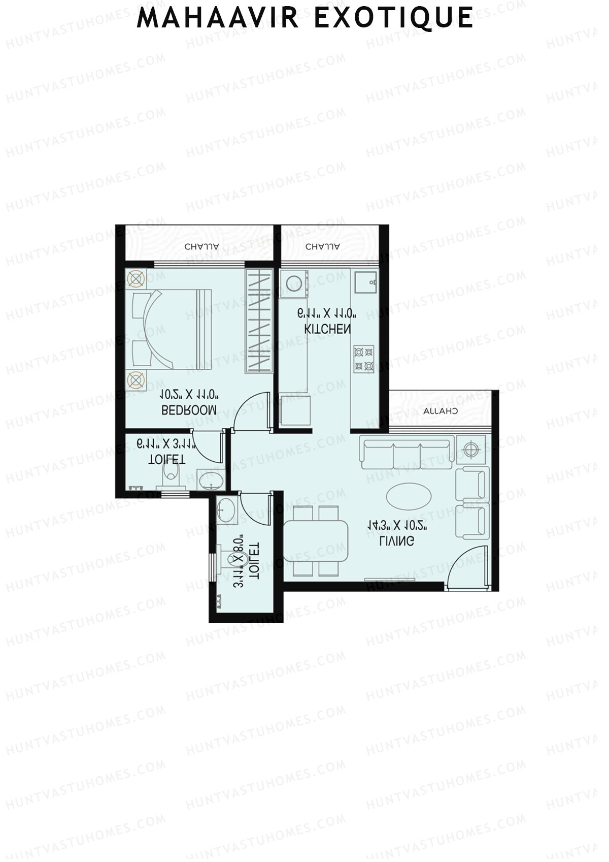 Mahaavir Exotique, Iris Wing B, Unit 6, 1BHK, Carpet Area 424   sq ft 
