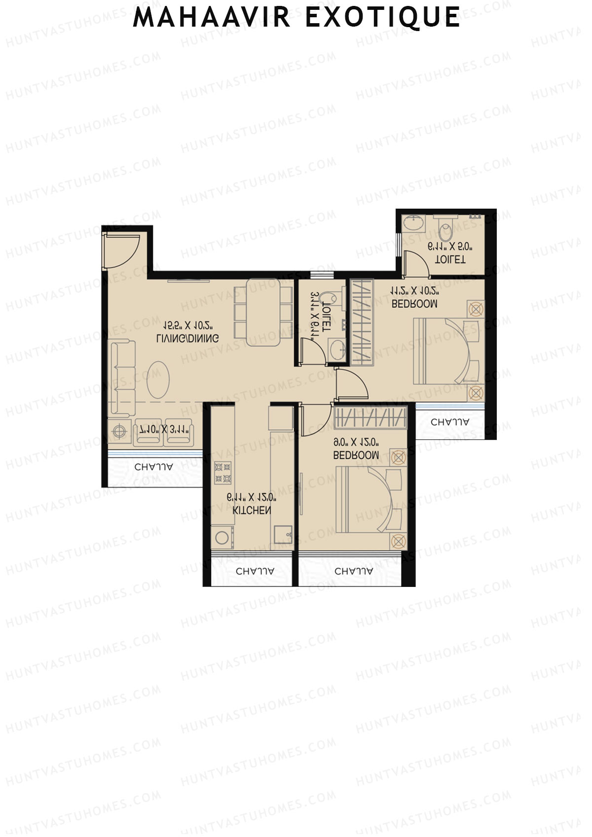 Mahaavir Exotique, Iris Wing B, Unit 8, 2BHK, Carpet Area 602   sq ft 