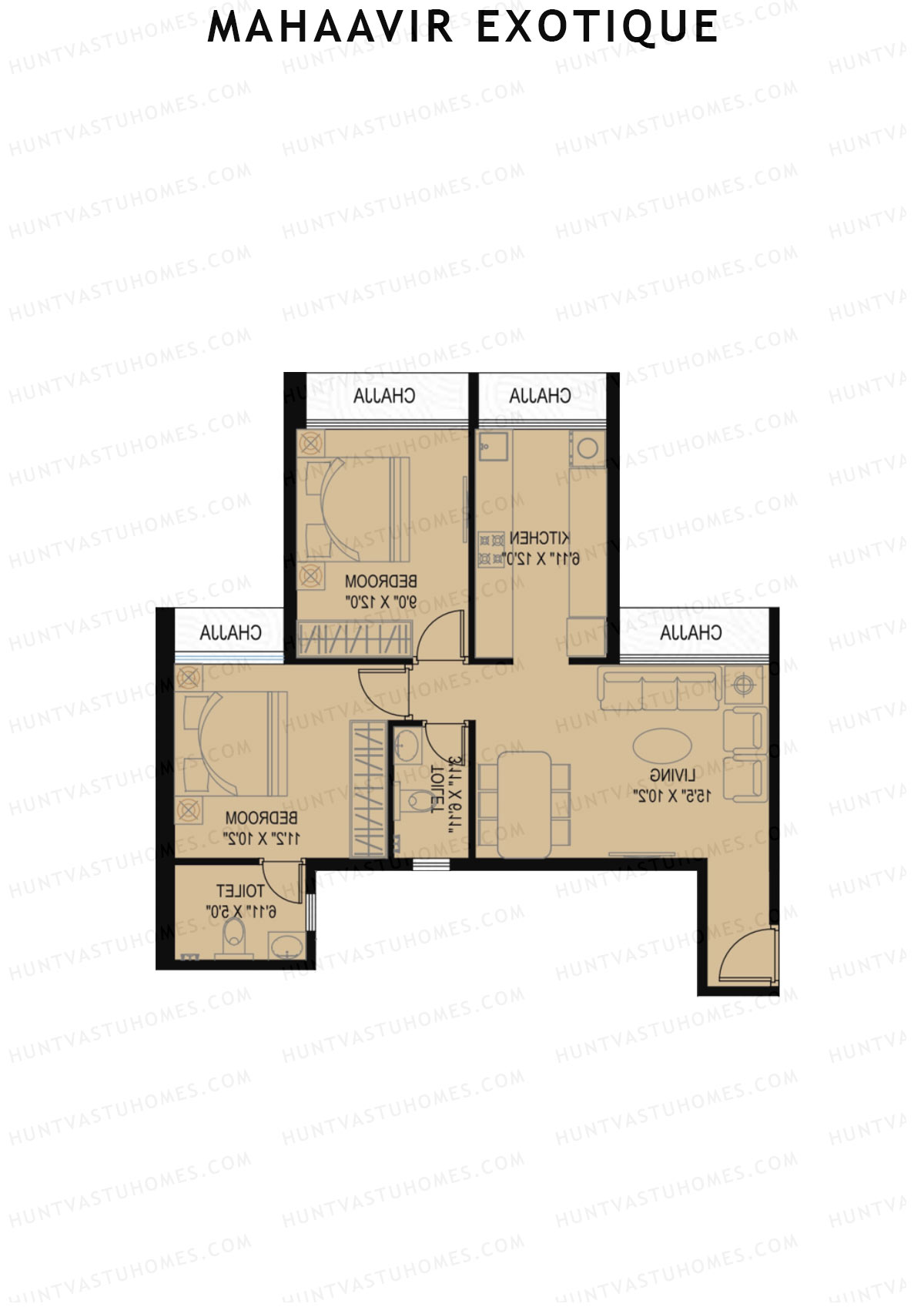 Mahaavir Exotique, Jasmine Wing C, Unit 4, 2BHK, Carpet Area 577   sq ft 