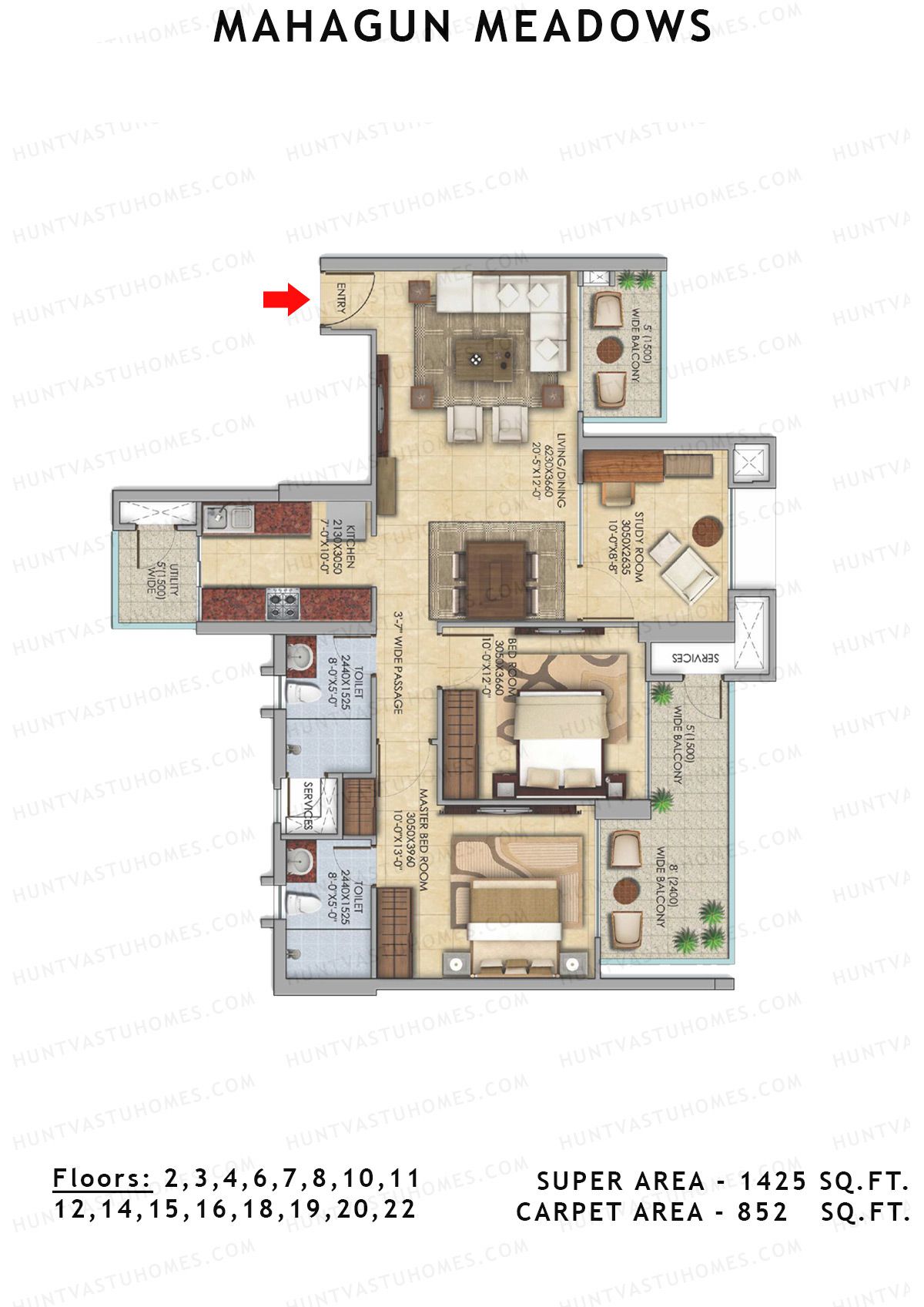 Mahagun Meadow Tower Greenshire Unit 10 (Type HIG1) Floor Plan