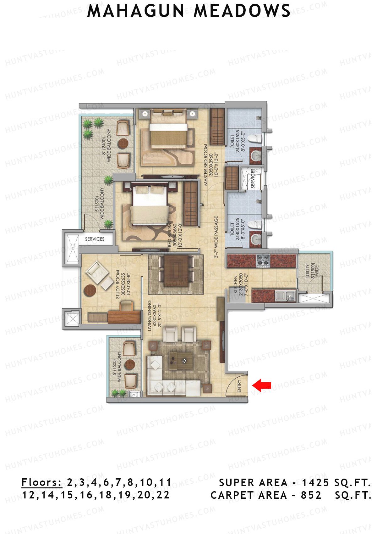 Mahagun Meadow Tower Greenshire Unit 15 (Type HIG1) Floor Plan