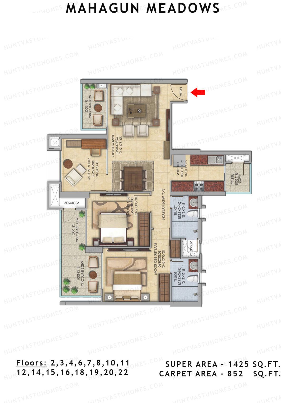Mahagun Meadow Tower Greenshire Unit 7 (Type HIG1) Floor Plan