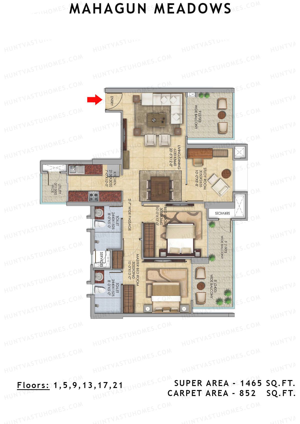 Mahagun Meadow Tower Greenshire Unit 10 (Type HIG2) Floor Plan