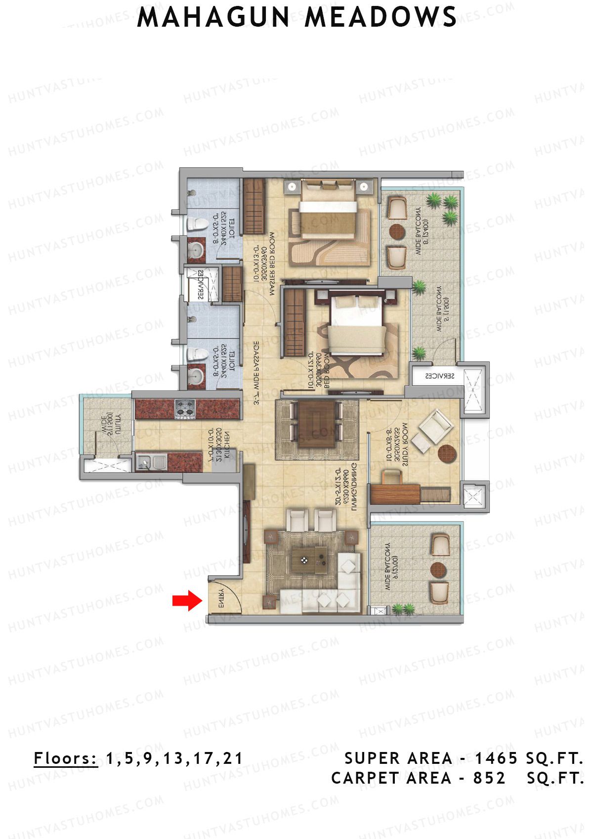 Mahagun Meadow Tower Greenshire Unit 11 (Type HIG2) Floor Plan