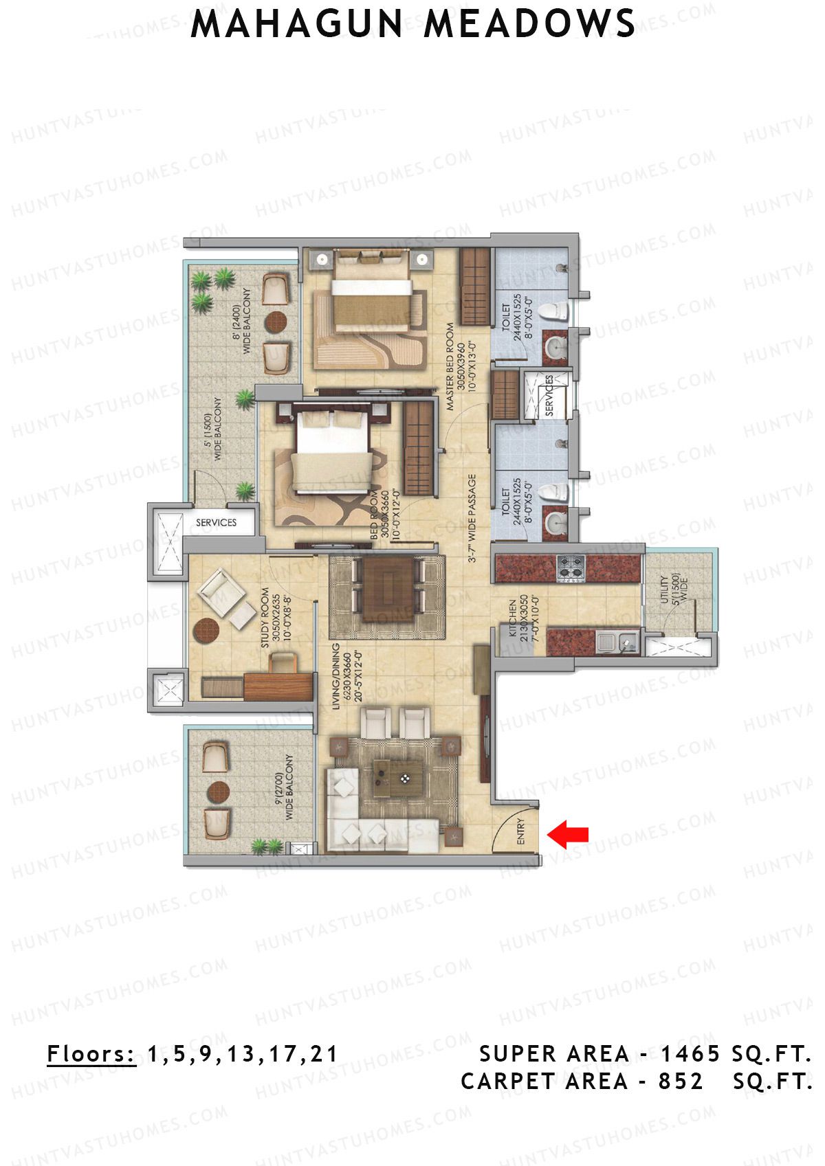 Mahagun Meadow Tower Greenshire Unit 15 (Type HIG2) Floor Plan
