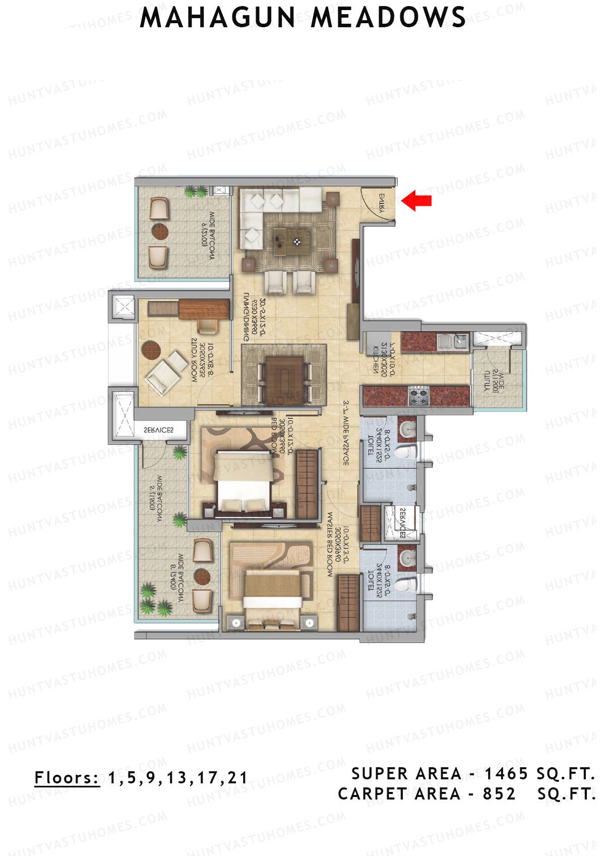 Mahagun Meadow Tower Greenshire Unit 7 (Type HIG2) Floor Plan
