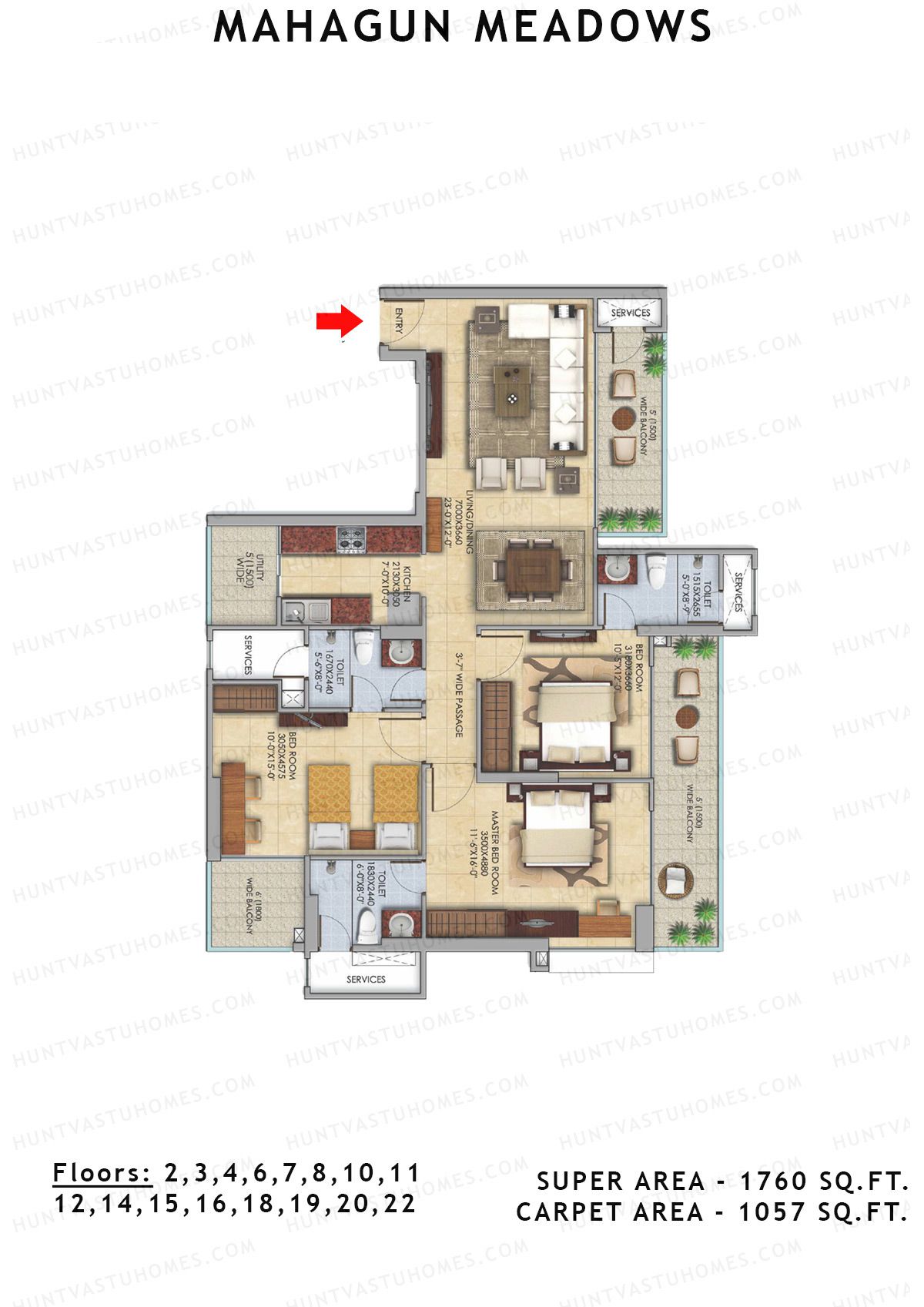 Mahagun Meadow Tower Greenshire Unit 12 (Type HIG3) Floor Plan