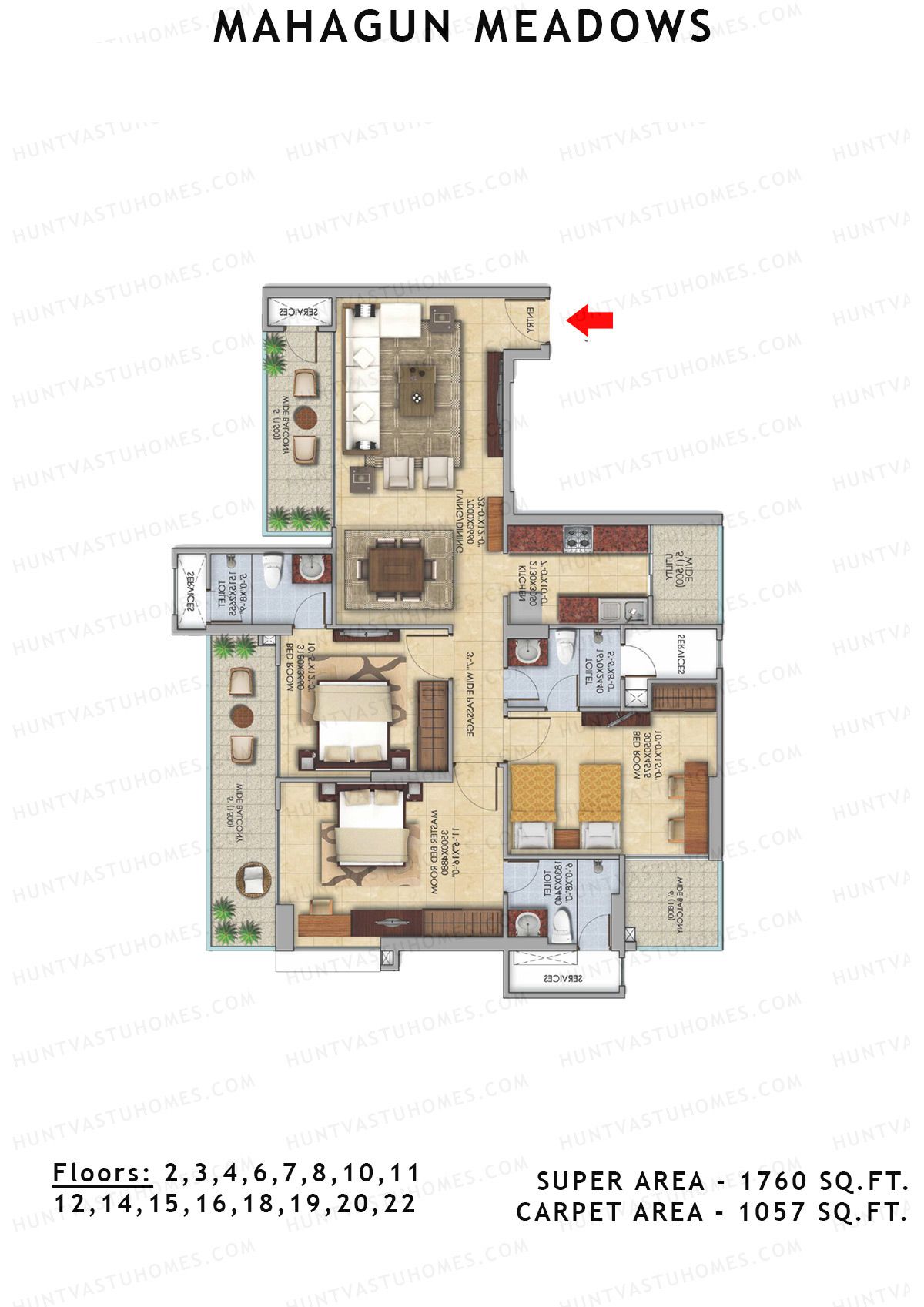 Mahagun Meadow Tower Greenshire Unit 14 (Type HIG3) Floor Plan