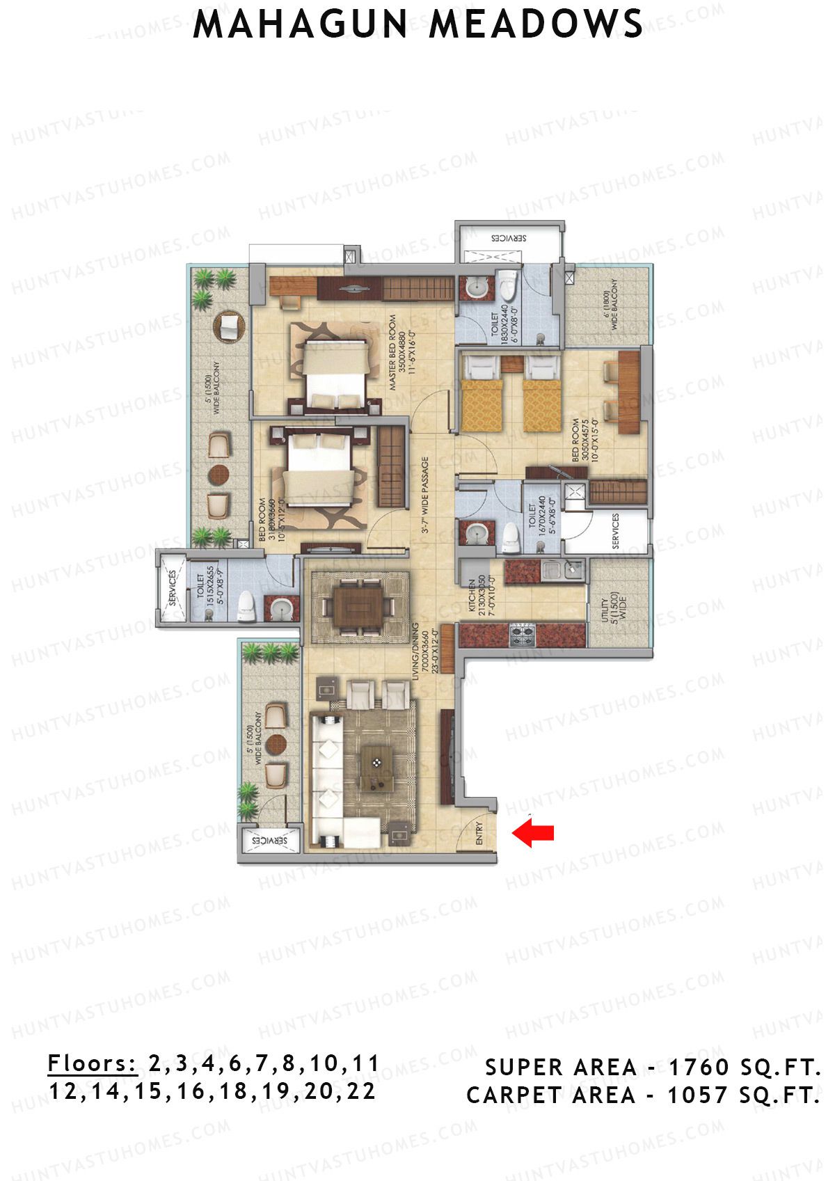 Mahagun Meadow Tower Greenshire Unit 8 (Type HIG3) Floor Plan