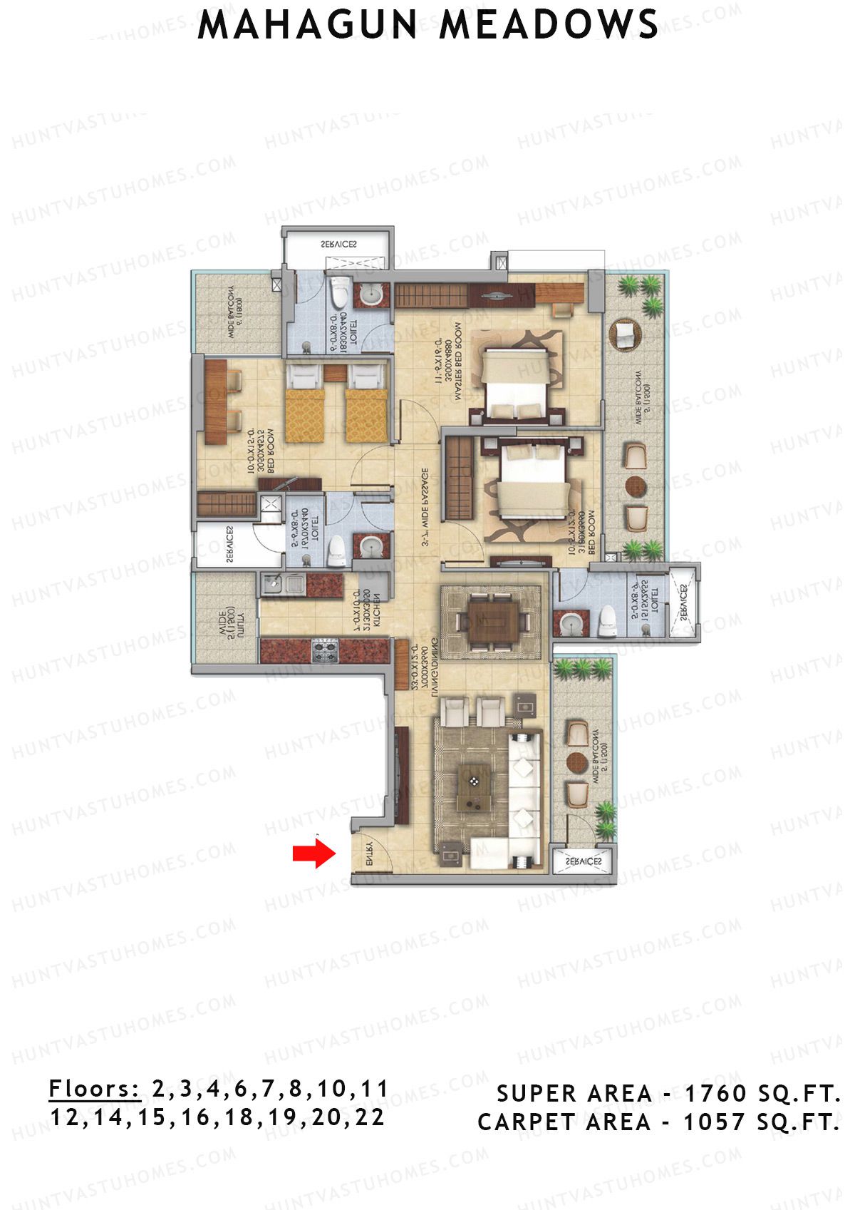 Mahagun Meadow Tower Greenshire Unit 9 (Type HIG3) Floor Plan