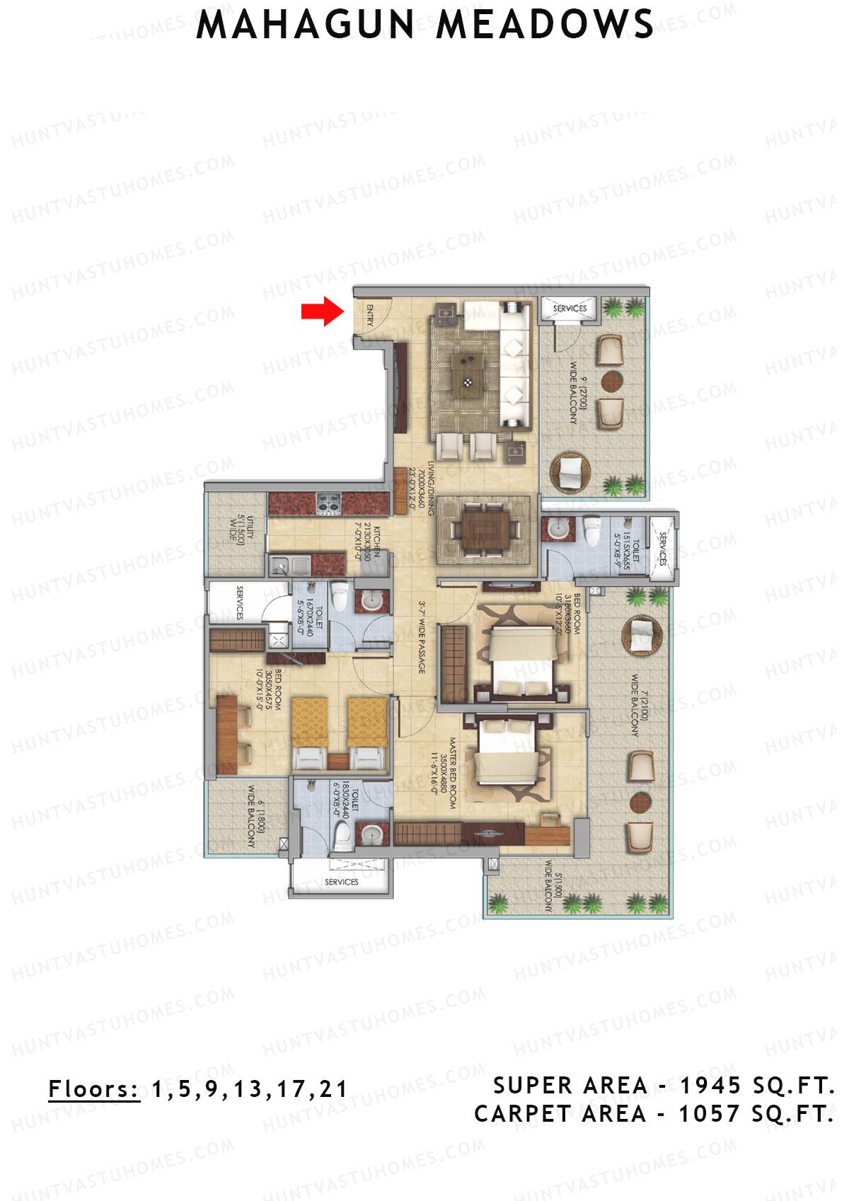 Mahagun Meadow Tower Greenshire Unit 12 (Type HIG4) Floor Plan