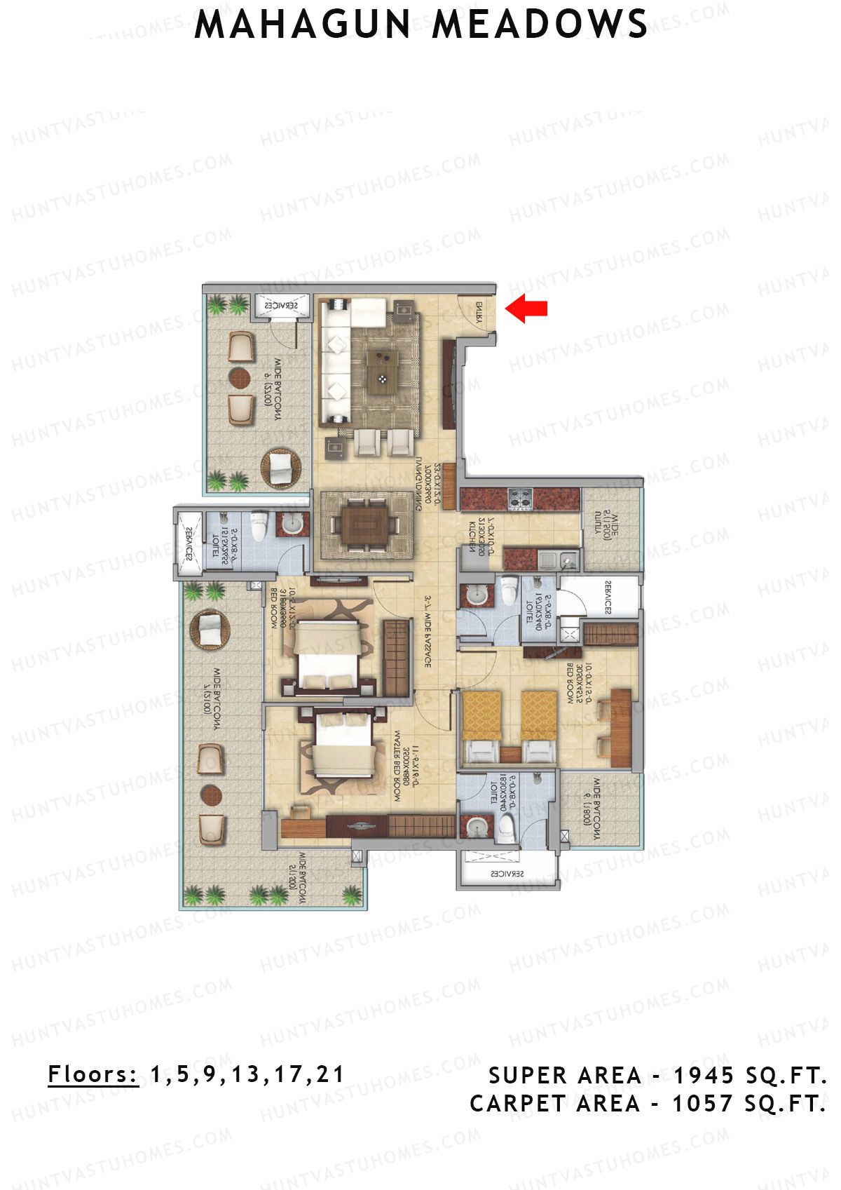 Mahagun Meadow Tower Greenshire Unit 14 (Type HIG4) Floor Plan