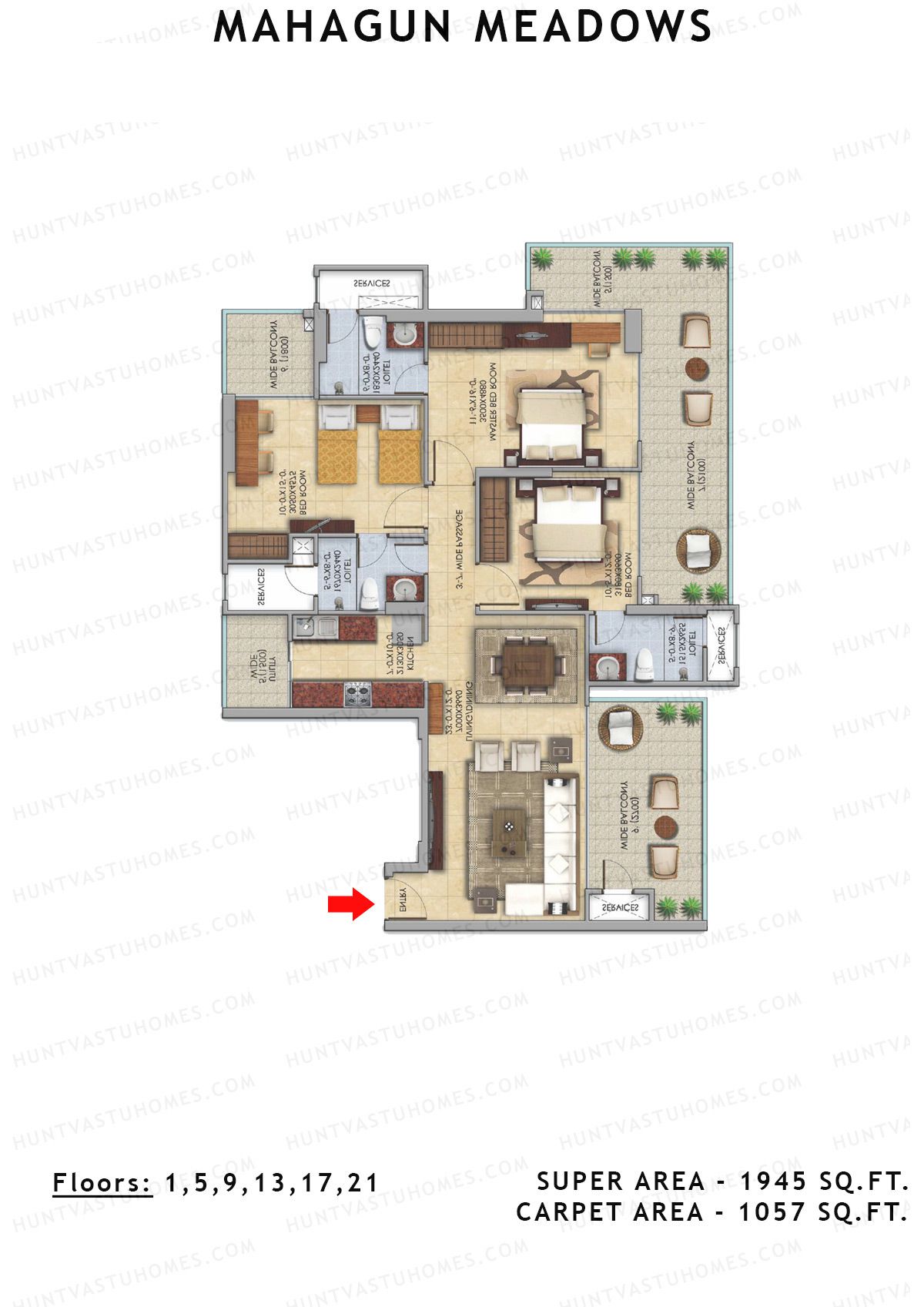 Mahagun Meadow Tower Greenshire Unit 9 (Type HIG4) Floor Plan
